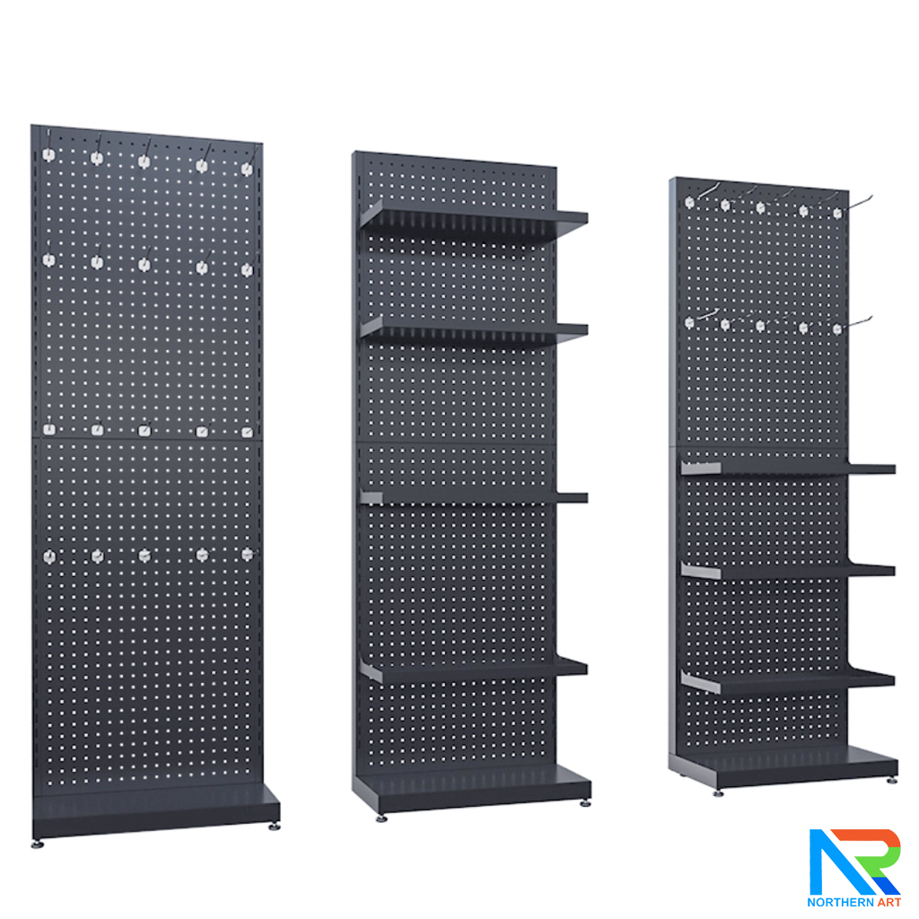 เช่าชั้นวางสินค้าเหล็ก ขนาด(W)50 x (D)25 x(H)150 cm. สีดำ ปรับจำนวนชั้นและขอแขวนได้ตามความต้องการ