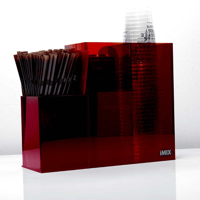 2 compartments for coffee cups and 1 holder for tubes, 2 half acrylic boxes,