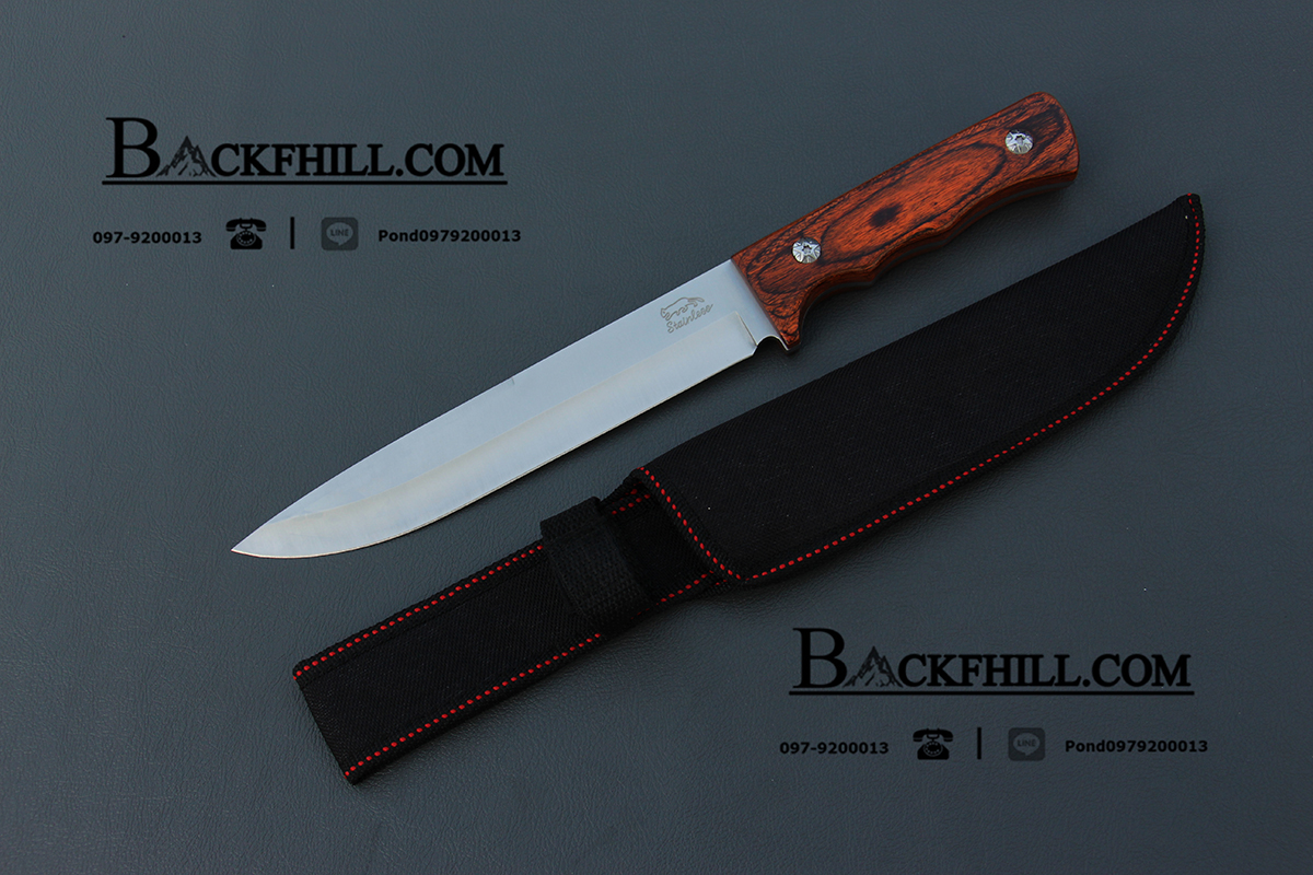 มีดใบตายแมวป่า Stainless Steel ด้ามไม้