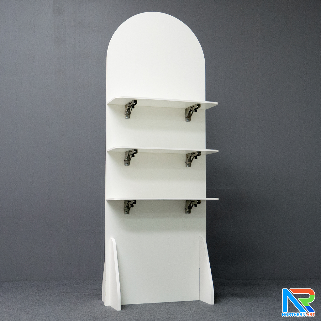 ชั้นวางสแตนดี้ไม้ MDF ปิดผิวเมลามีน แบบพับขั้นวางได้