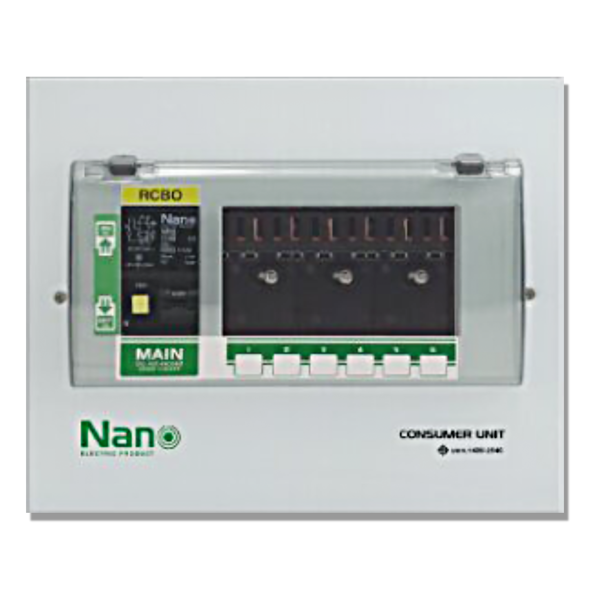 NANO ตู้คอนซูมเมอร์ยูนิต 6 ช่อง (ปลั๊กออน) พร้อมเมน RCBO