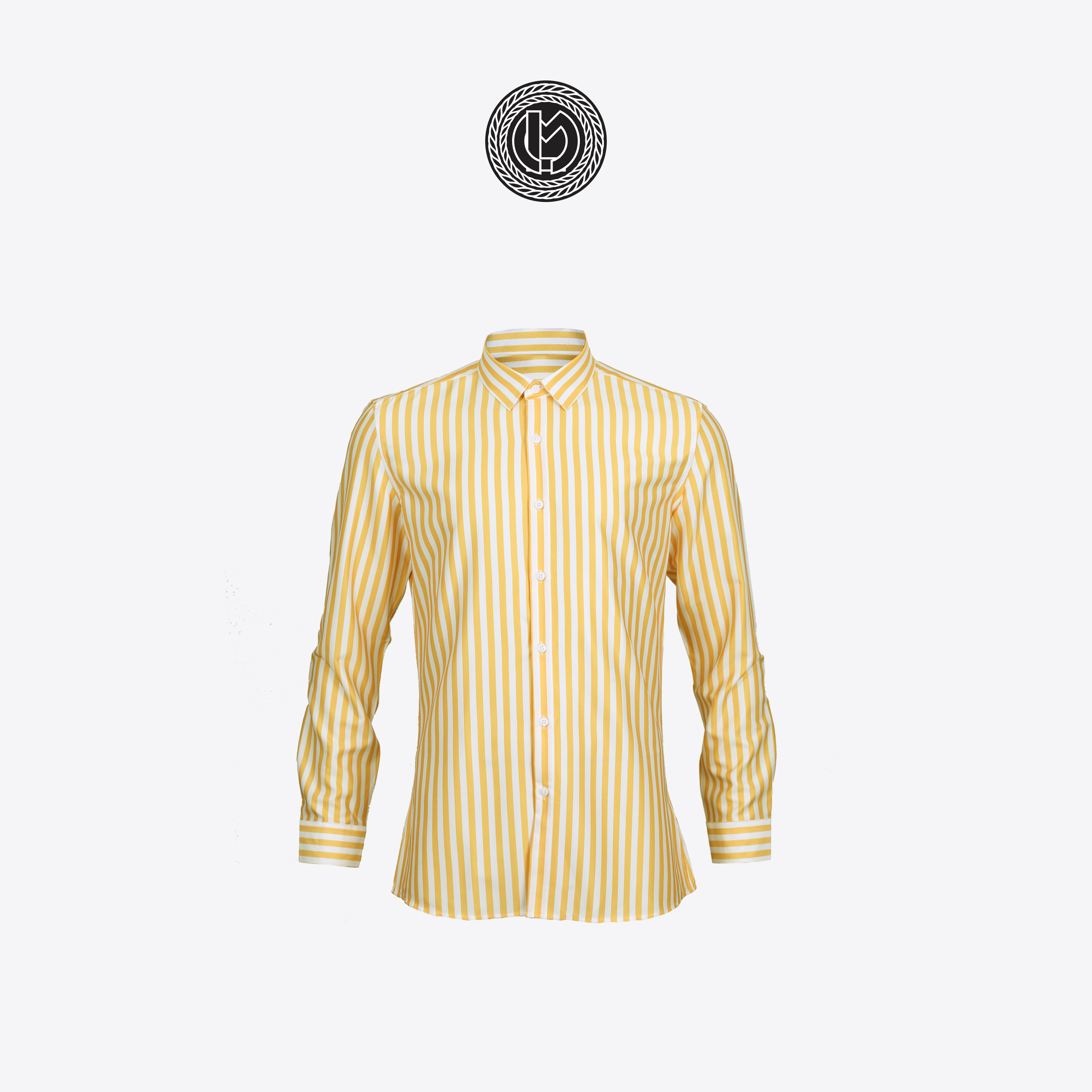 เสื้อเชิ้ตลายทางสีเหลืองขาว Yellow White Striped Shirt (Standard Collar)