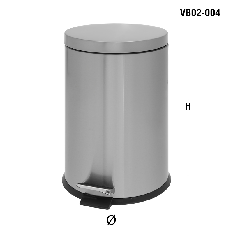 Stainless steel trash can, foot pedal type, round shape, 20 liters