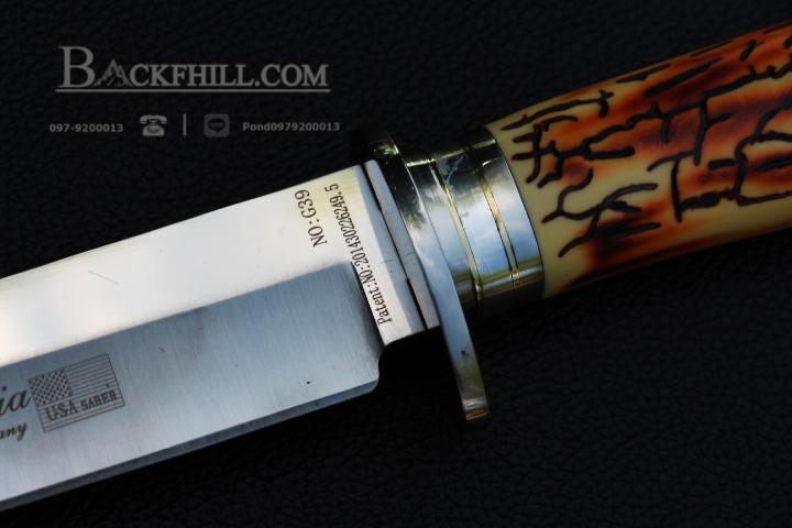 มีดใบตาย COLUMBIA รุ่น G39 ใบมีดสีเงินเรียวยาว ด้ามจับ ลายแกะลายเขากวางจำลอง อย่างดี พร้อมซองไนลอน