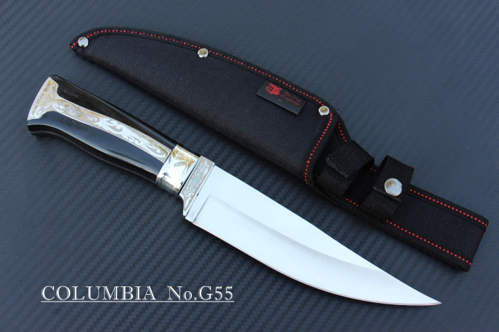 มีดใบตาย COLUMBIA รุ่น G55 ด้ามจับ ลายคลาสสิค ไม้เนื้อดำอย่างดี พร้อมซองไนลอน