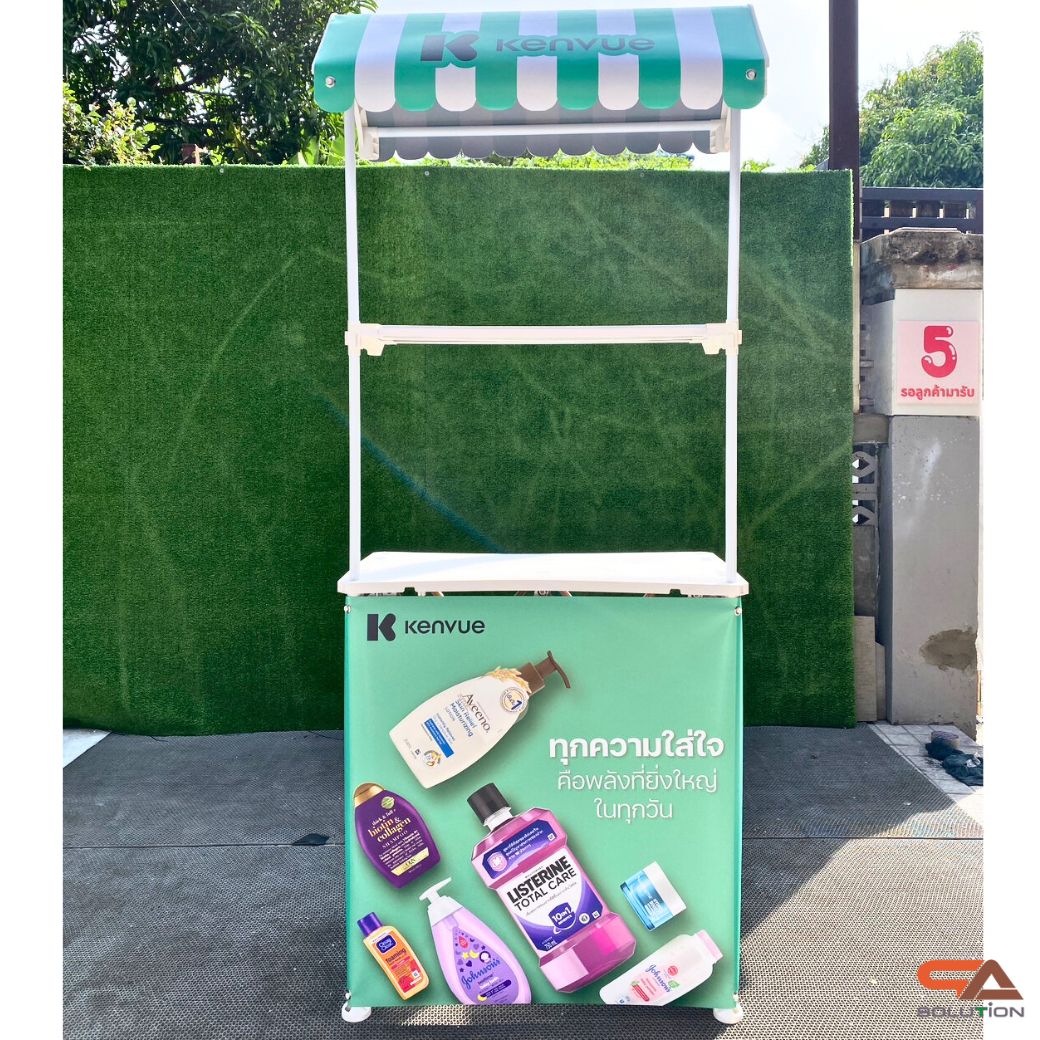 โต๊ะชงชิม บูธชงชิม รุ่นมีหลังคา ขนาด (W)78 x (D)40 x (H)185 cm.พร้อมชั้นวางของ หลังคา ถอดประกอบได้ พร้อมกระเป๋า 1 ใบ