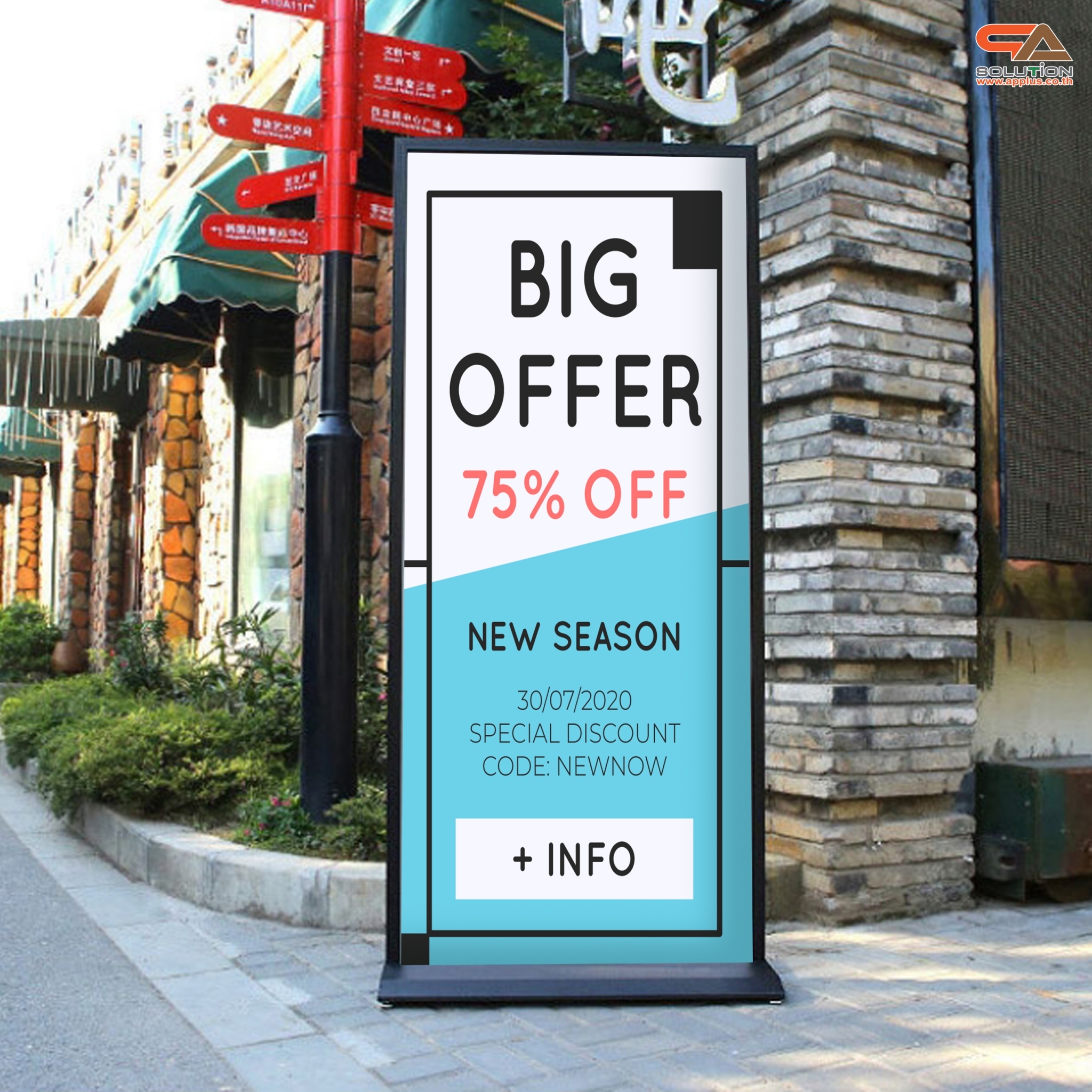 ป้ายตั้งพื้น ฐานเหลี่ยม สีดำ ขนาด (W)100 x (H) 200 cm. โชว์งานพิมพ์ 2 ด้าน ถอดประกอบได้ เคลื่อนย้ายสะดวก