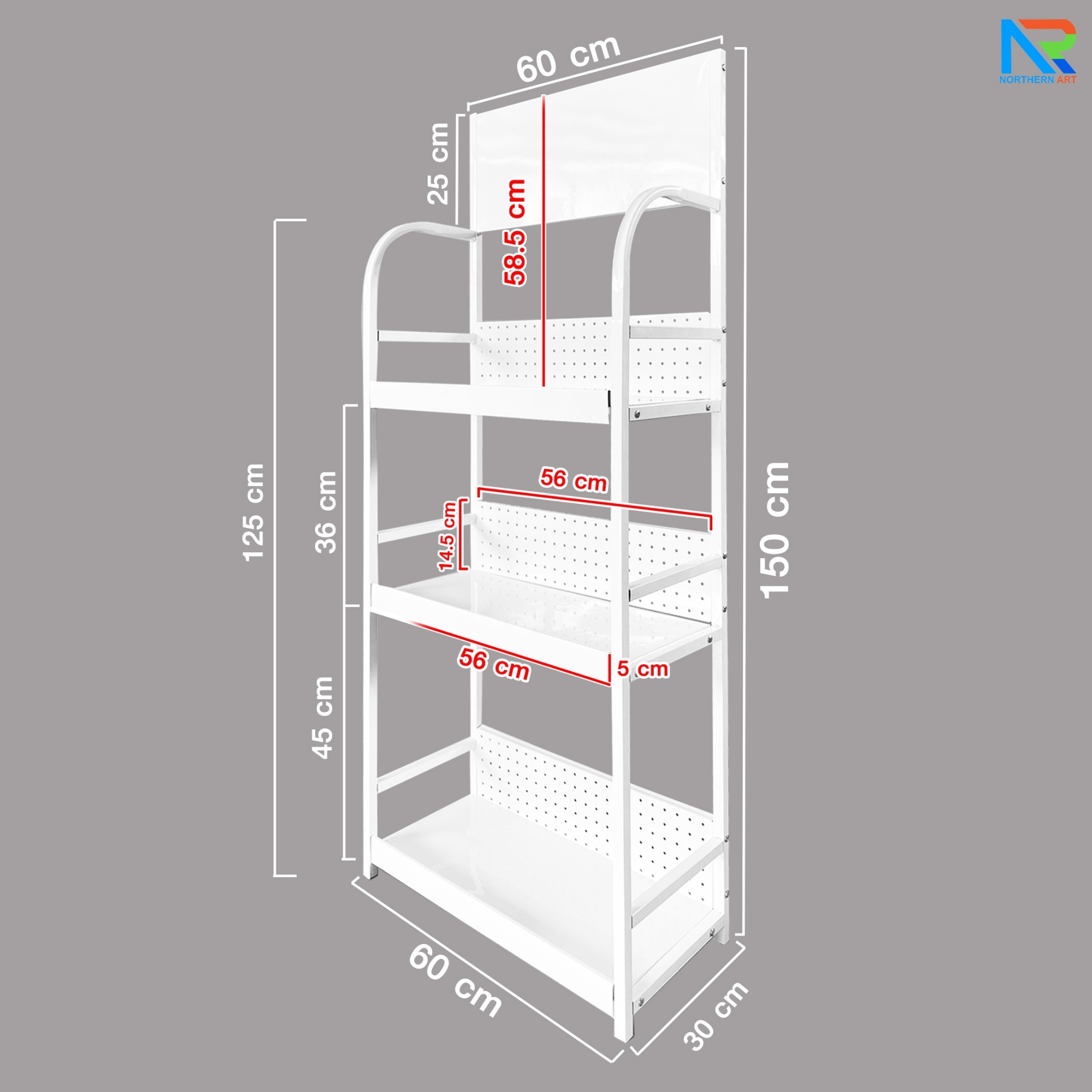 ชั้นวางสินค้าเหล็ก 3 ชั้น สีขาว ขนาด (W)60 x (D)30 x (H)150 ซม. ถอดประกอบได้