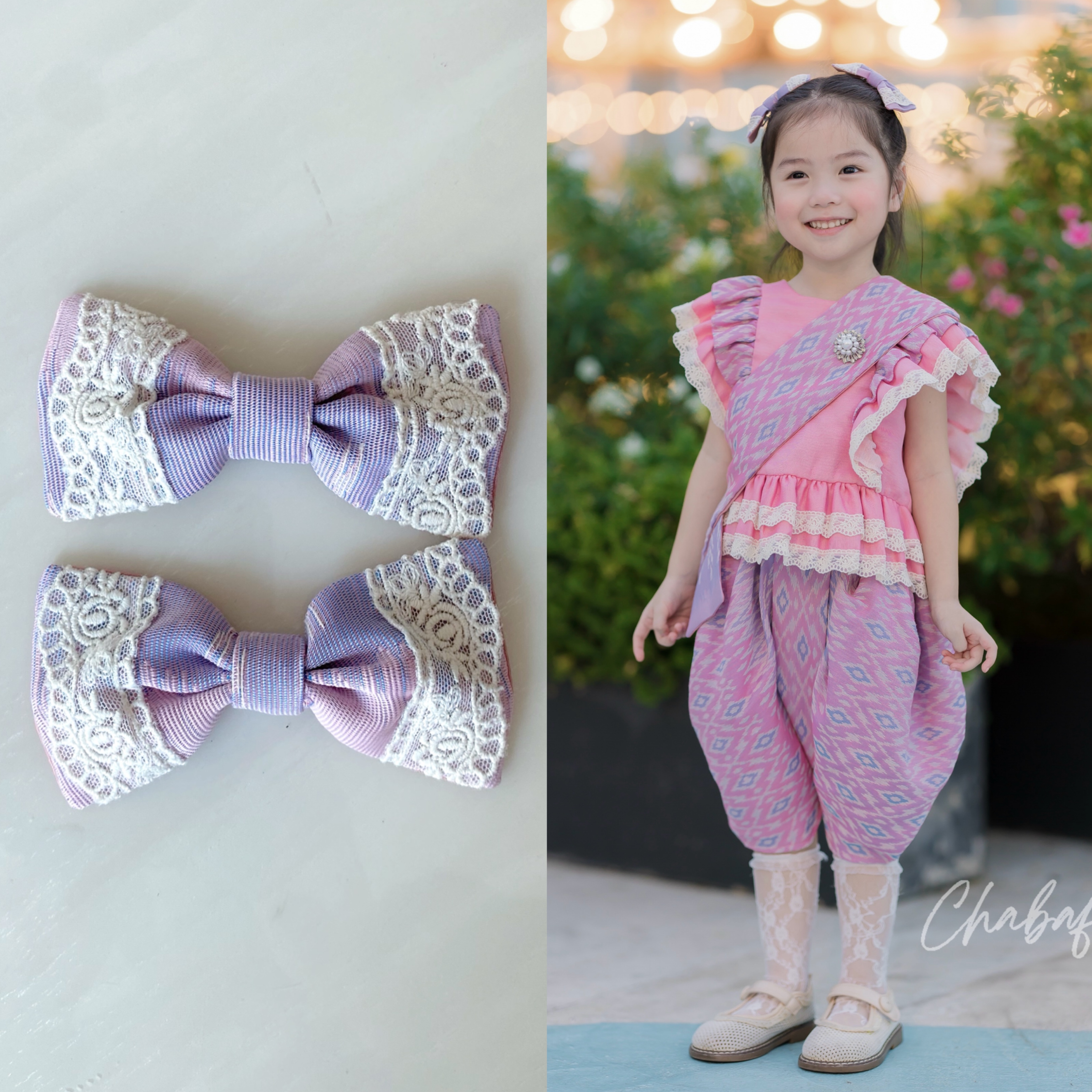 (ขายเป็นคู่) กิ๊ฟติดผมผ้าไทย แบรนด์ Chabafah