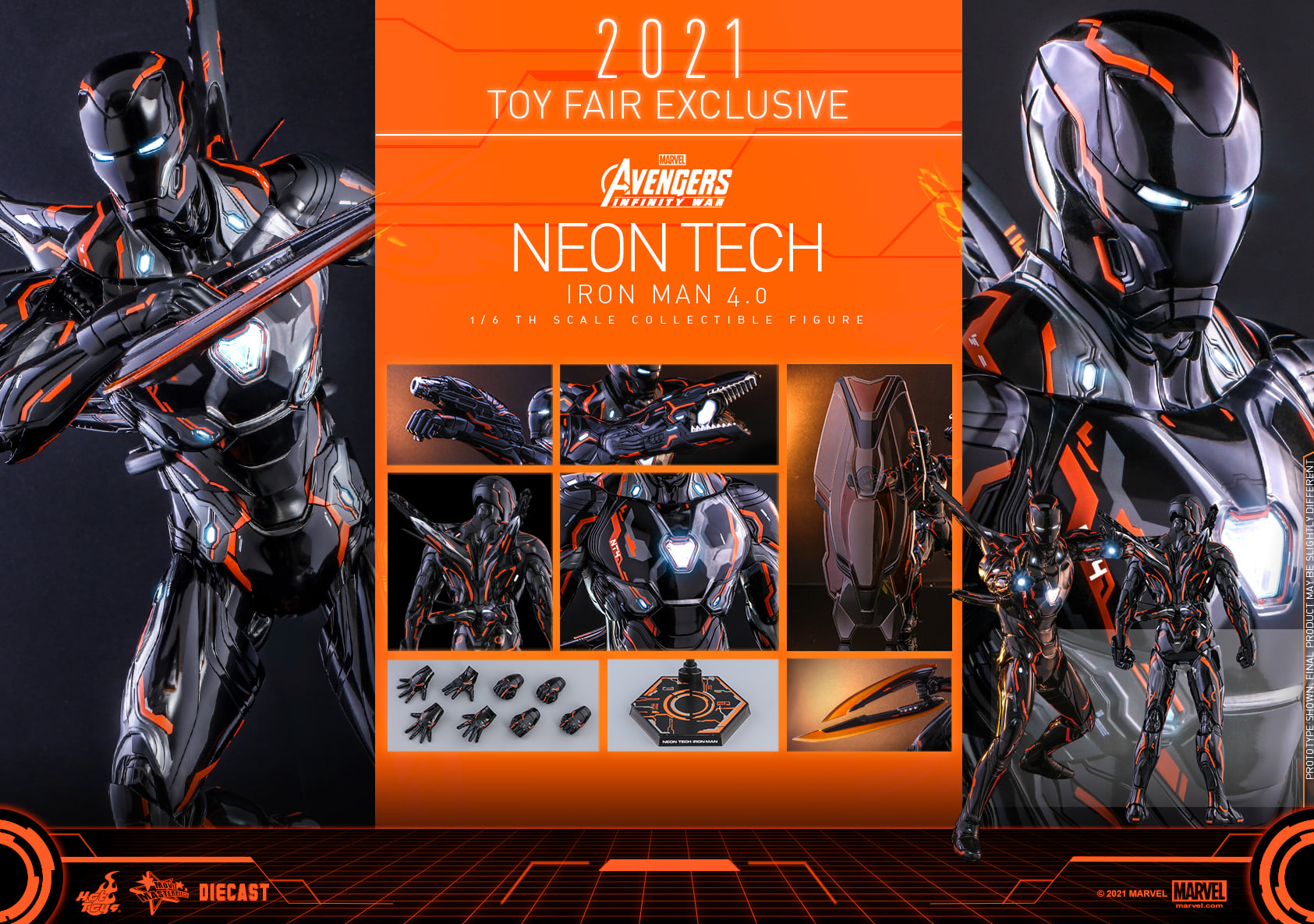 Hot Toys MMS597D39 16 Avengers Infinity War - Neon Tech Iron Man 4.0 [Toy Fair Exclusive 2021]