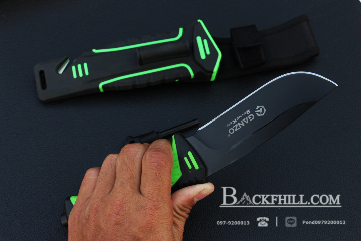 มีดเดินป่าใบตาย Ganzo Hunting Survival Knife กานโซ่ รุ่น G8012-LG ดำ-เขียว ของแท้ 100%