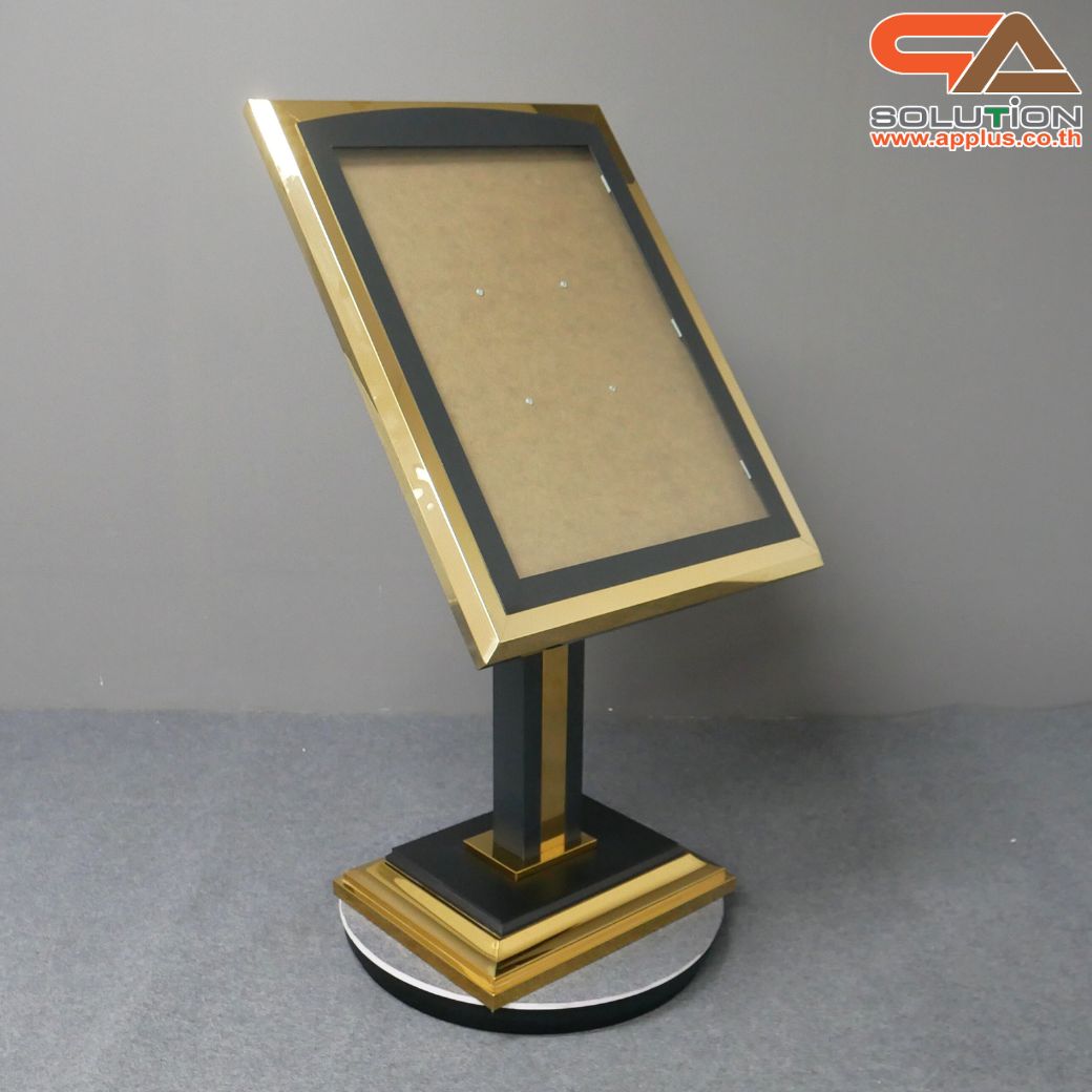 เช่าโปสเตอร์สแตนสีทอง ขนาด A1 โชว์งานพิมพ์ 1 ด้าน ฐานเสริมหิน มั่นคง