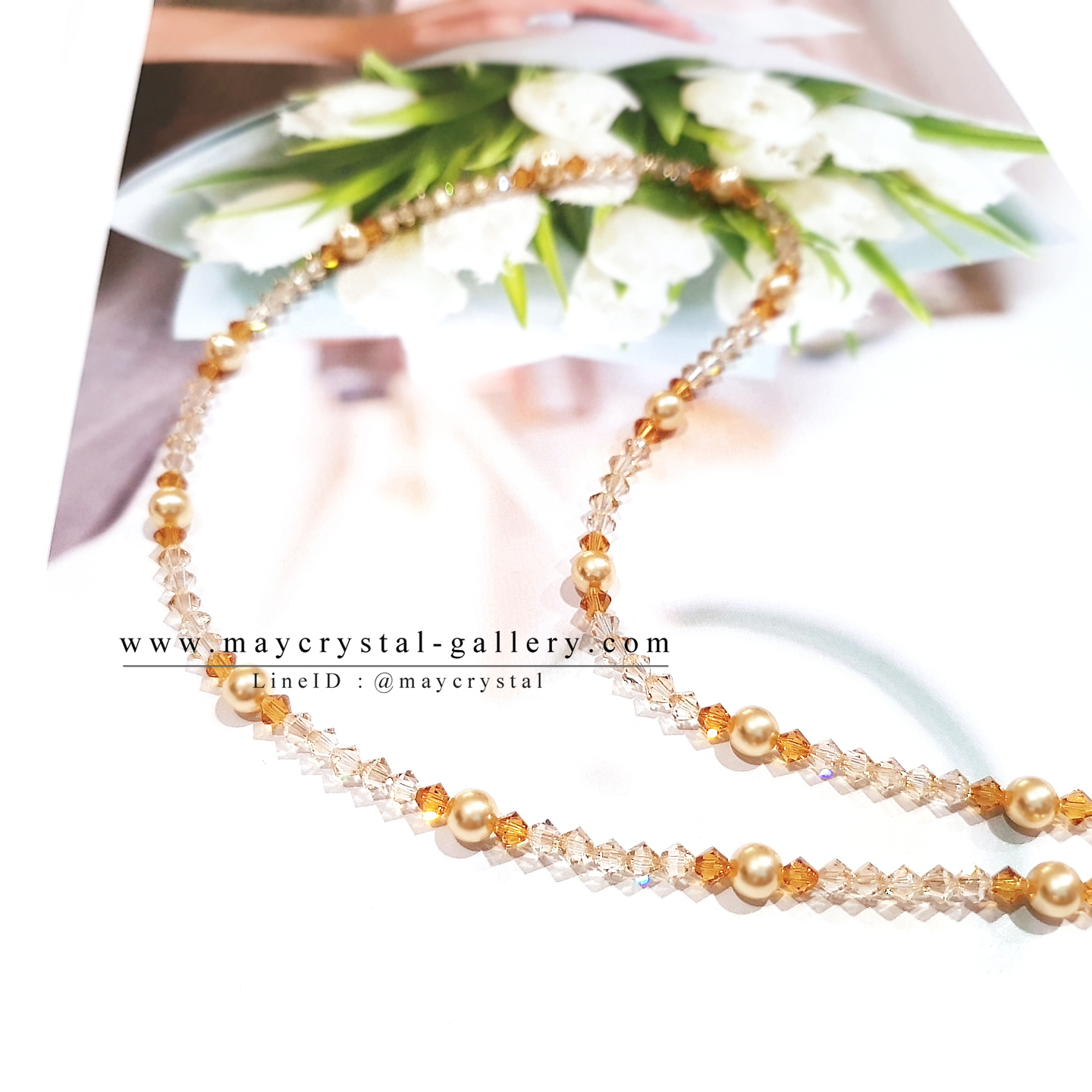สร้อยคอคล้องพระ คริสตัลแท้จากยุโรป (Embellished with Crystals from Austria)