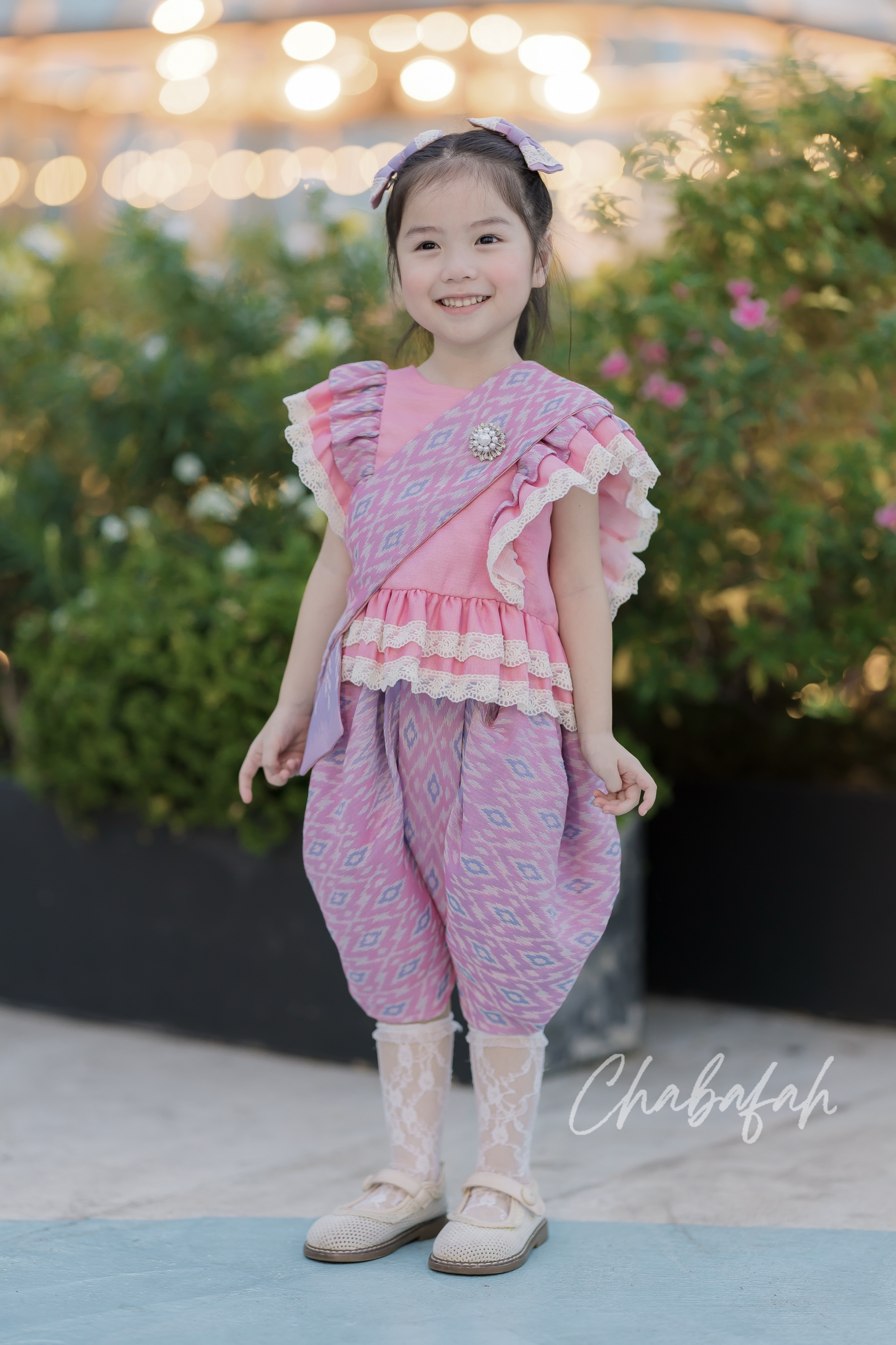(เซต 4 ชิ้น) ชุดไทยแบรนด์ Chabafah รุ่น "ศิรินภา" สีชมพูหวาน