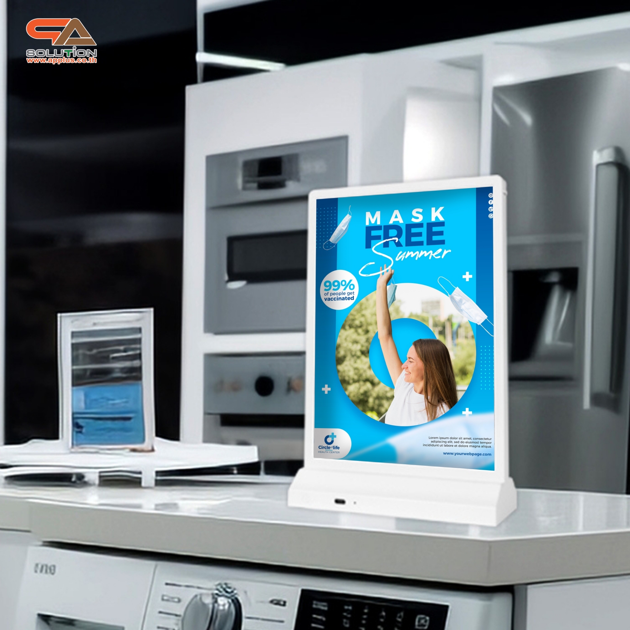 ป้ายตั้งโต๊ะ LED ขนาด A4 แนวตั้ง สีดำ และ สีขาว พร้อมสาย USB โชว์งานพิมพ์สองด้าน สอดงานพิมพ์ด้านบน