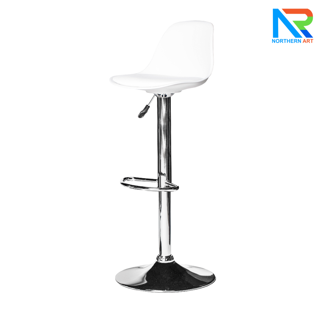 เช่าเก้าอี้สตูลบาร์ เบาะหนัง พนักพิงพลาสติกโพลีโพรพิลีน (PP) มีสีดำและสีขาว ขาเหล็กชุบโครเมียม ปรับระดับสูง-ต่ำได้