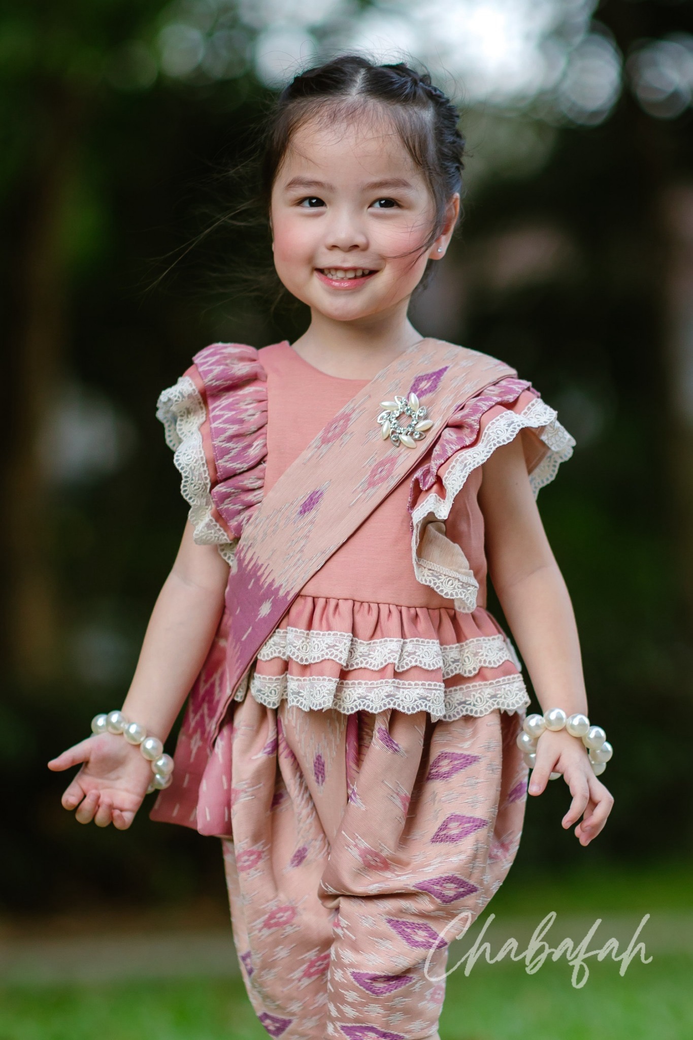 (เซต 4 ชิ้น) ชุดไทยแบรนด์ Chabafah รุ่น "ศิรินภา" สีชมพูพีช