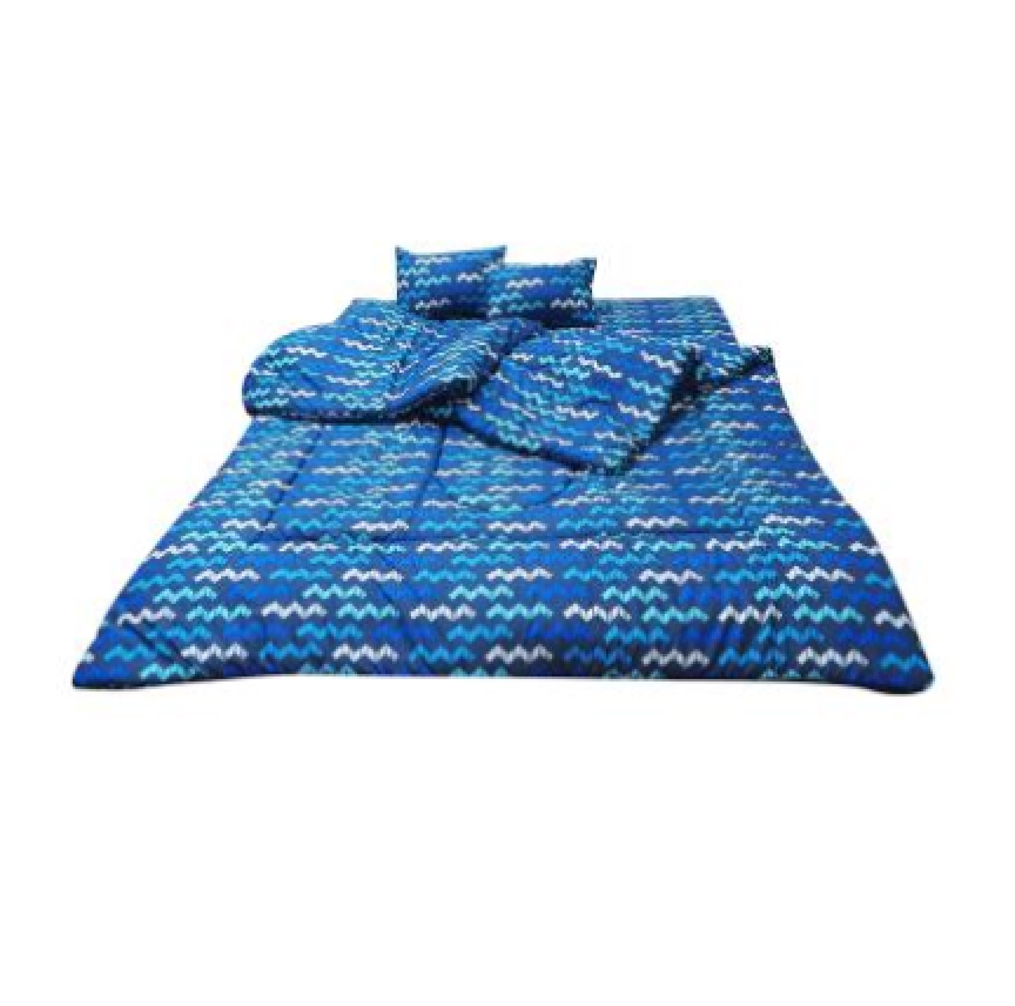 ชุดที่นอนปิกนิกผ้าพิมพ์กราฟฟิก KASSA HOME รุ่น 5ฟุต+หมอน+ผ้าห่ม สีฟ้า