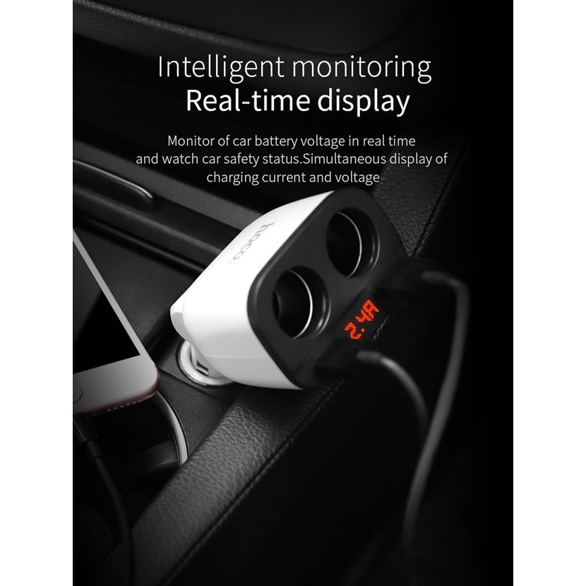 (สีขาว)หัวชาร์จในรถ 3.1A USB 2 พอร์ต มีช่องเพิ่มที่จุดบุหรี่ 2 ช่อง และจอ LED บอกสถานะ Car charger with digital display จำนวน 1 ชิ้น
