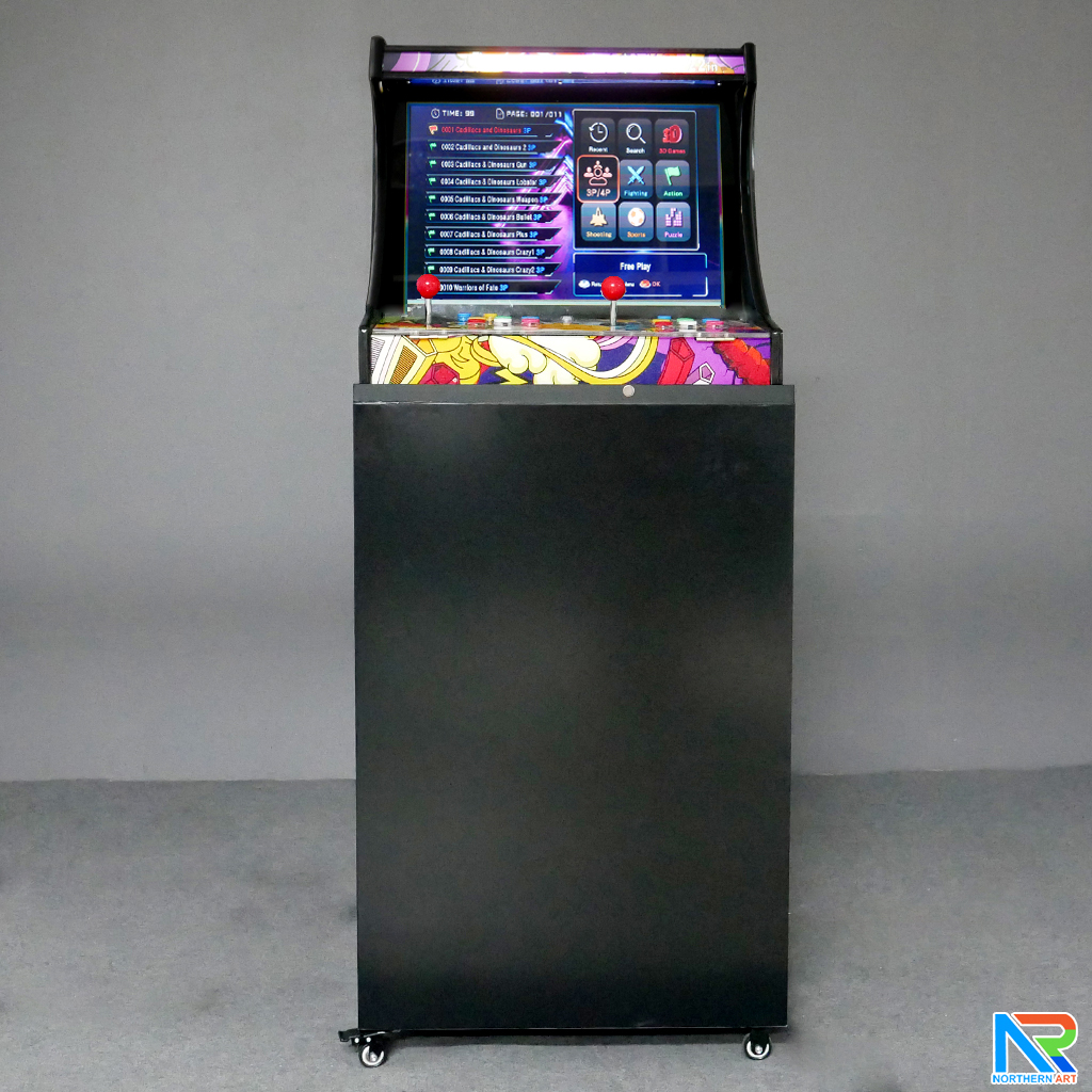 เช่าตู้เกมส์กดตั้งพื้น พร้อมเกมส์นับ 1,000+ มีลำโพงและเพลงในตัว เล่นพร้อมกันได้ 2 คน ขนาด (W)59 x (D)42 x (H)144cm