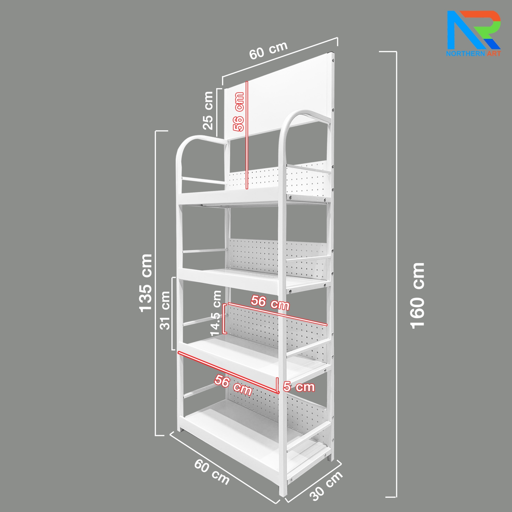 เช่าชั้นวางสินค้าเหล็ก 4 ชั้น สีขาว ขนาด (W)60 x (D)30 x (H)160 ซม. ถอดประกอบได้