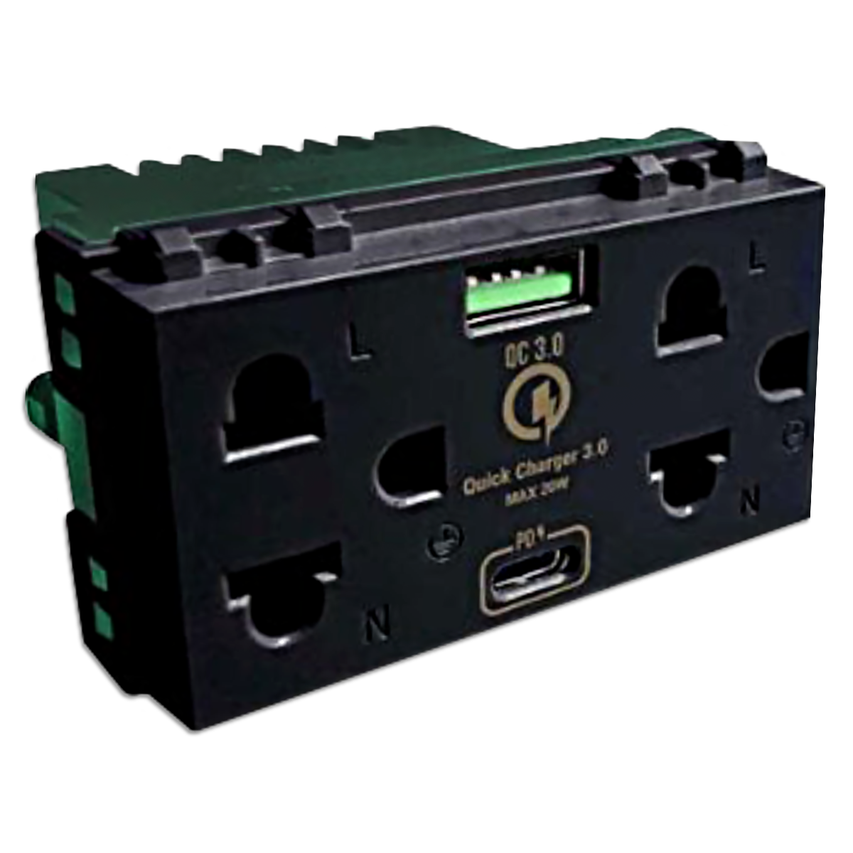 NANO เต้ารับคู่มีกราวน์+ม่านนิรภัย+USB Type A+Type C Classic series รุ่น NN-P604U