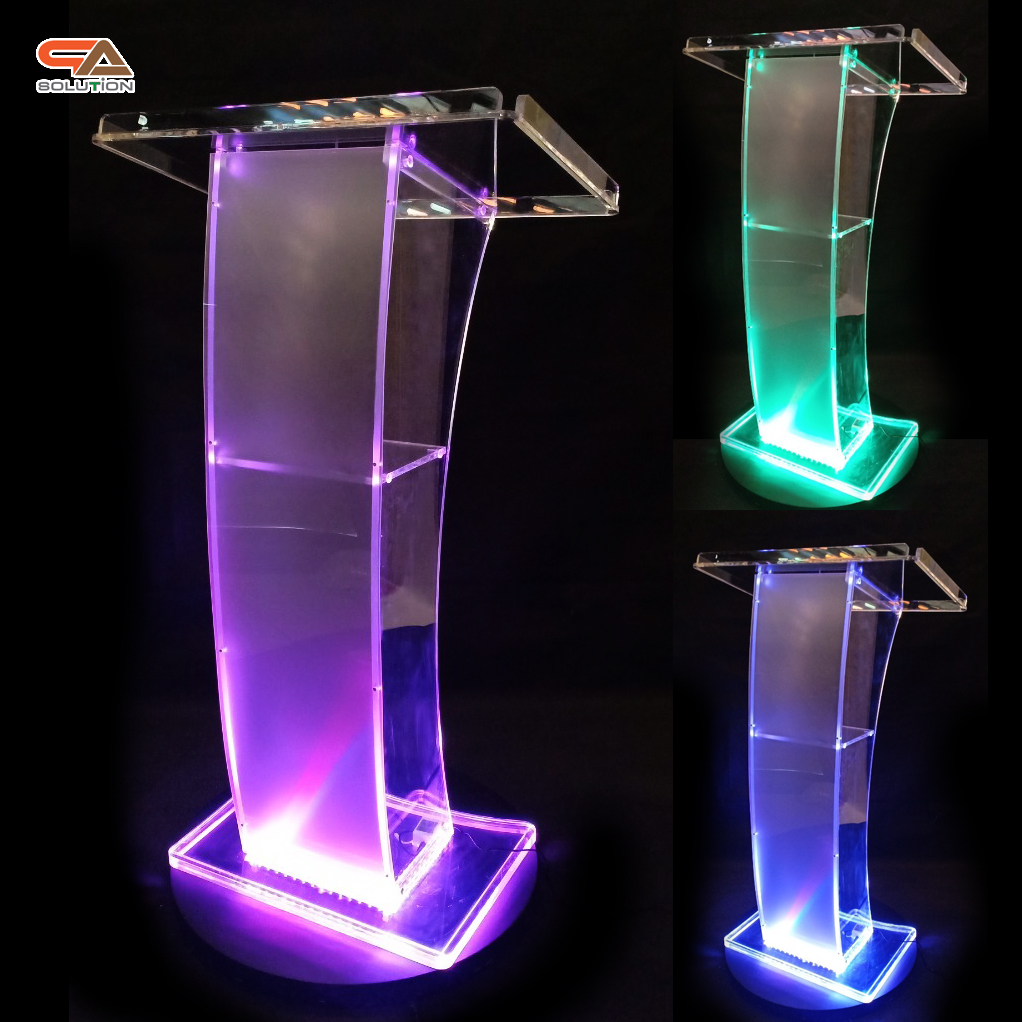 เช่าโพเดียมอะคริลิค LED-02 ขนาด (W) 60 x (L) 40 x (H) 108 cm. เรืองแสงLED เปลี่ยนสีได้ พร้อมรีโมท พร้อมบริการรับ-ส่ง กทมฯและปริมณฑล