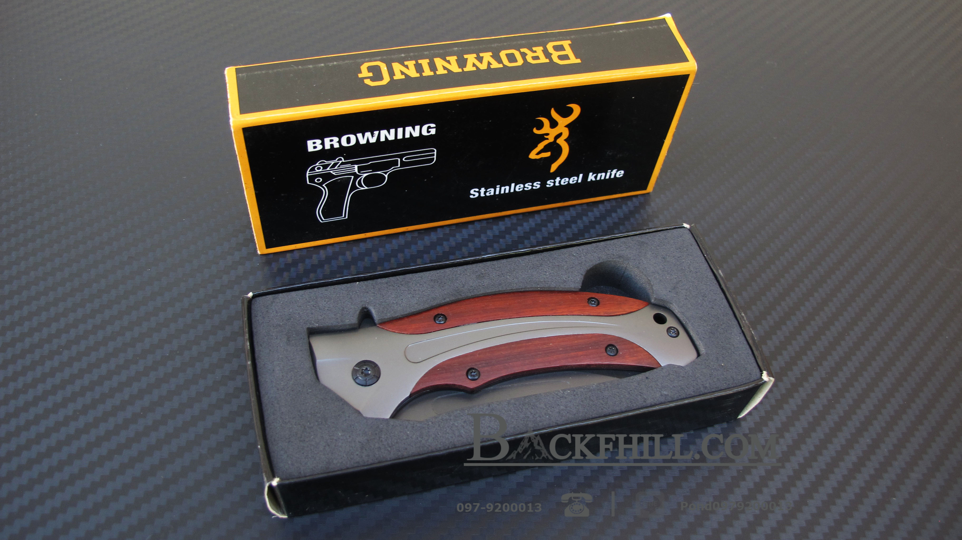 มีดพับ BROWNING Stainless Steel รุ่น 353 ด้ามไม้ มีด OME เกรดดี จากค่ายเขากวาง