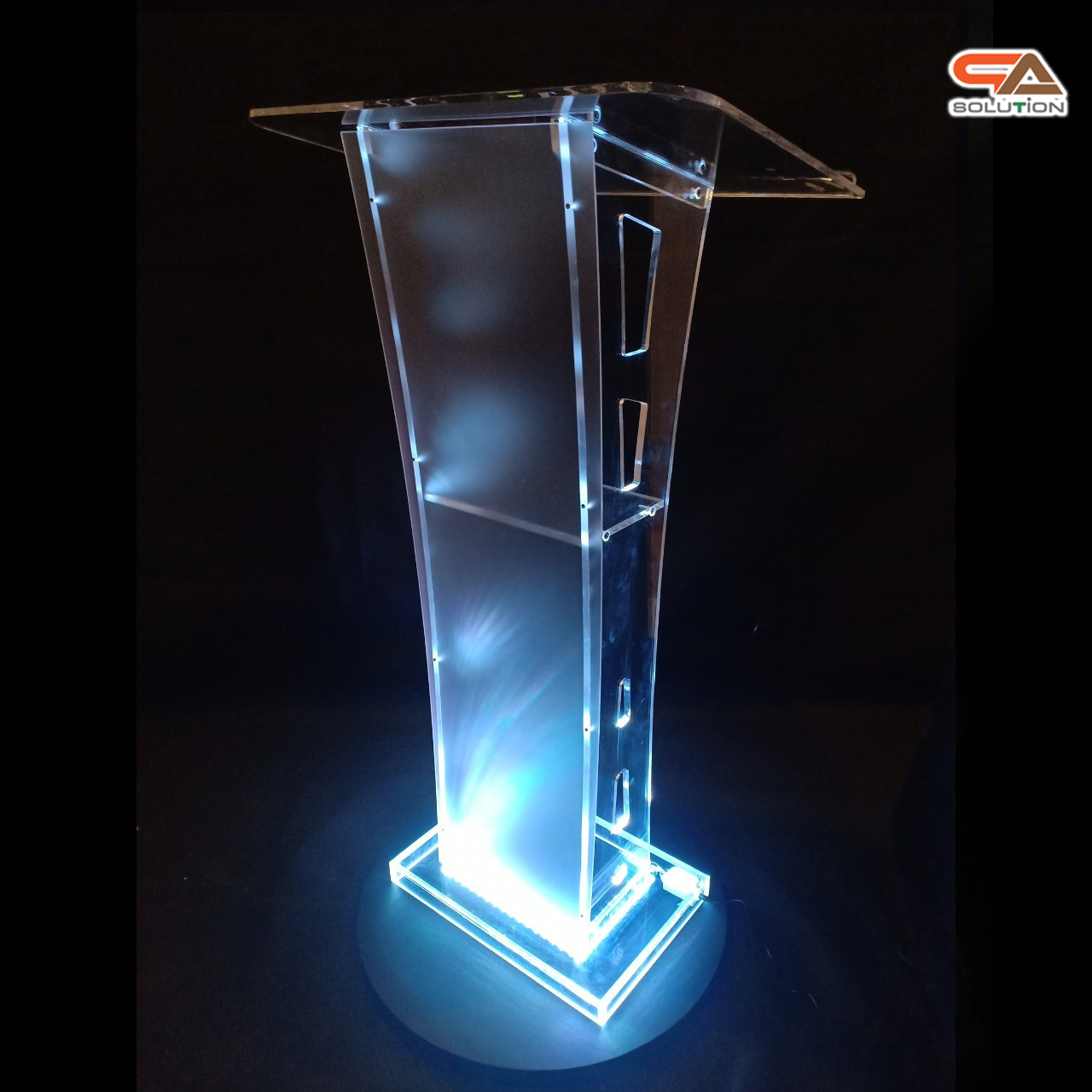 โพเดียมอะคริลิค เรืองแสงLED เปลี่ยนสีได้ พร้อมรีโมท TOP เอียงพร้อมกันตก ขนาด(W)60 x (L)40 x (H)114 cm.