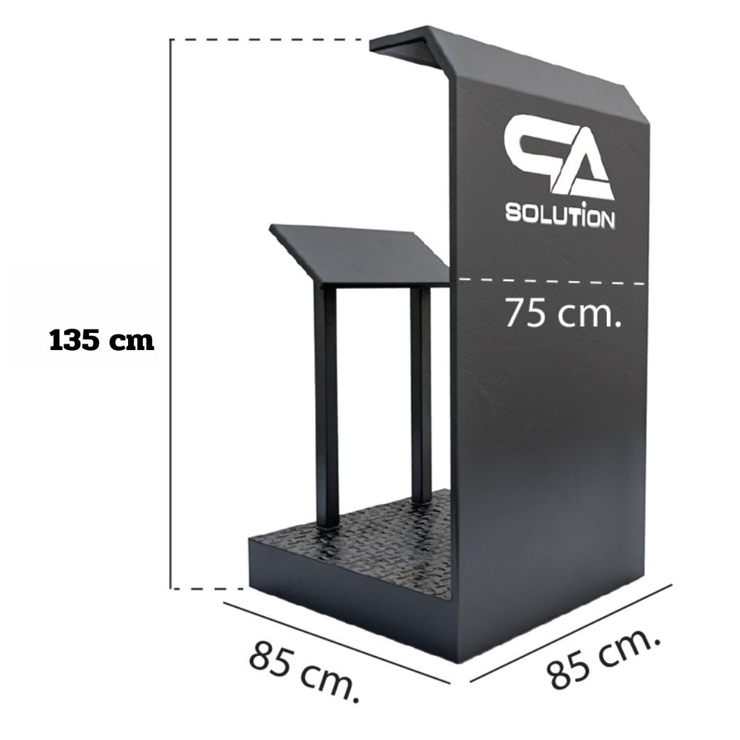 โพเดียมรปภ. เหล็กรุ่น GR-03 ขนาด (W) 85 x (L) 85 (H) 135 ซม. พร้อมช่องใส่เอกสาร ขนาดA4 พื้นเหล็กลายกันลื่น แข็งแรงทนทาน ( สั่งผลิตสีที่ต้องการได้)