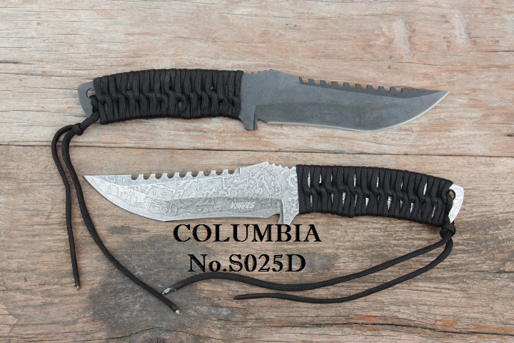 มีดใบตาย COLUMBIA รุ่น S025D สีรมดำ มีด FULL TANK สีเงินใบลาย พร้อมซองไนลอน สำเนา