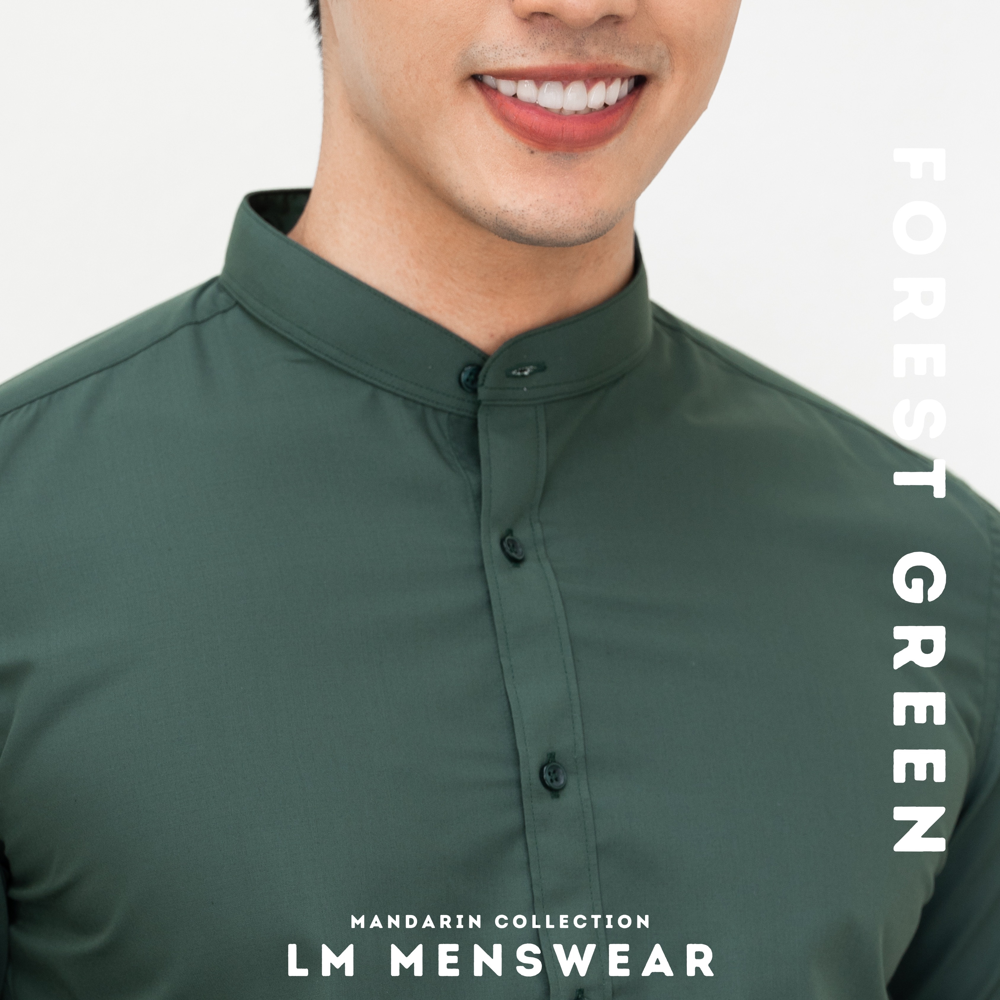เสื้อเชิ้ตคุณภาพ คอจีน สีเขียวฟอเรสท์ (Forest Green)