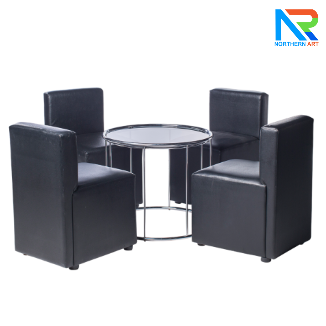 เช่าชุดโต๊ะกลม Top กระจก บอดี้และฐาน สแตนเลสเกรด 304 พร้อมเก้าอี้ 4 ตัว (เก้าอี้มีหลายแบบให้เลือก)