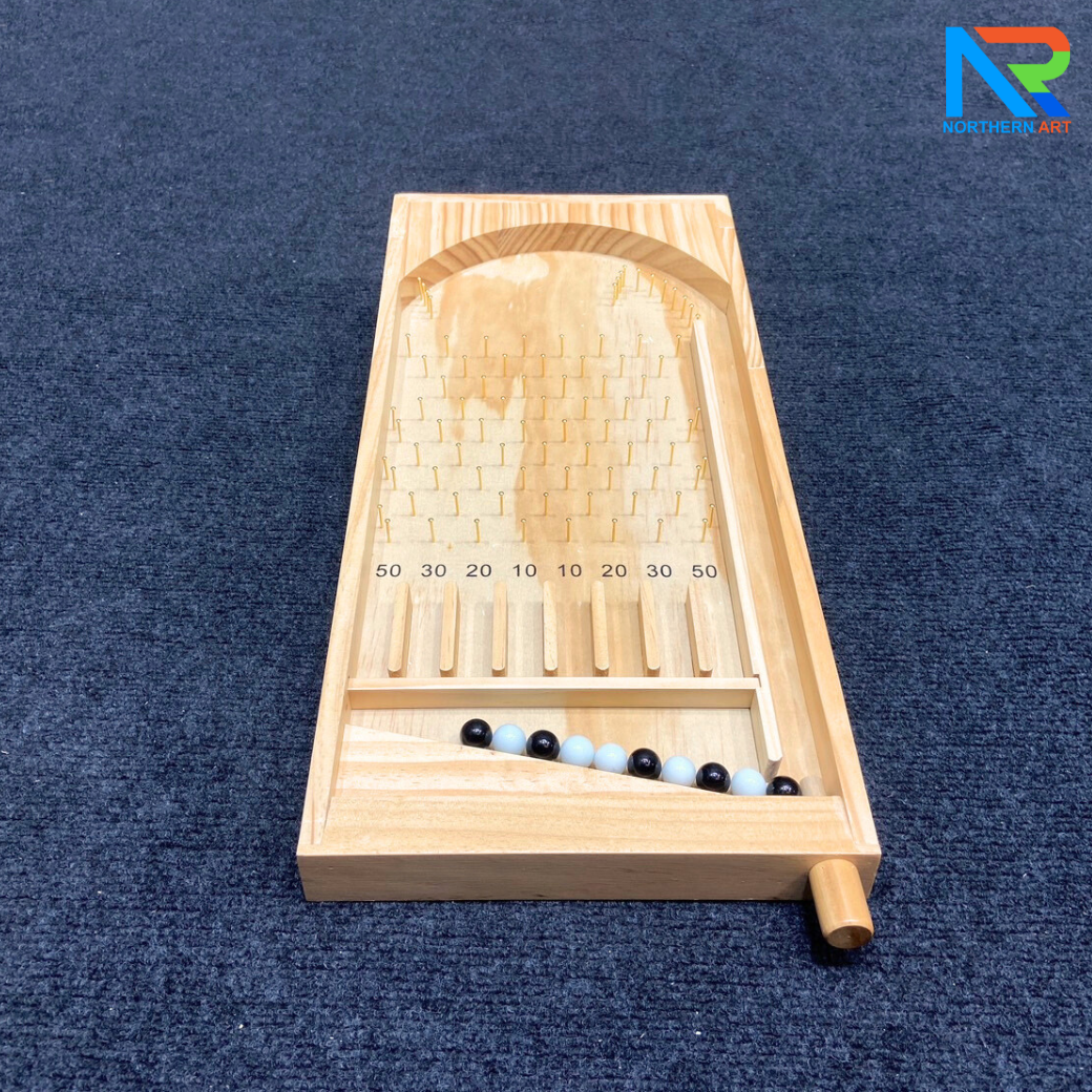 เกมส์พินบอลตั้งโต๊ะ PINBALL ขนาด (W)25 x (L)53 x (H)11 cm. วัสดุไม้จริง สีธรรมชาติ พร้อมลูกบอลพลาสติกสีขาว-ดำ 10 ลูก