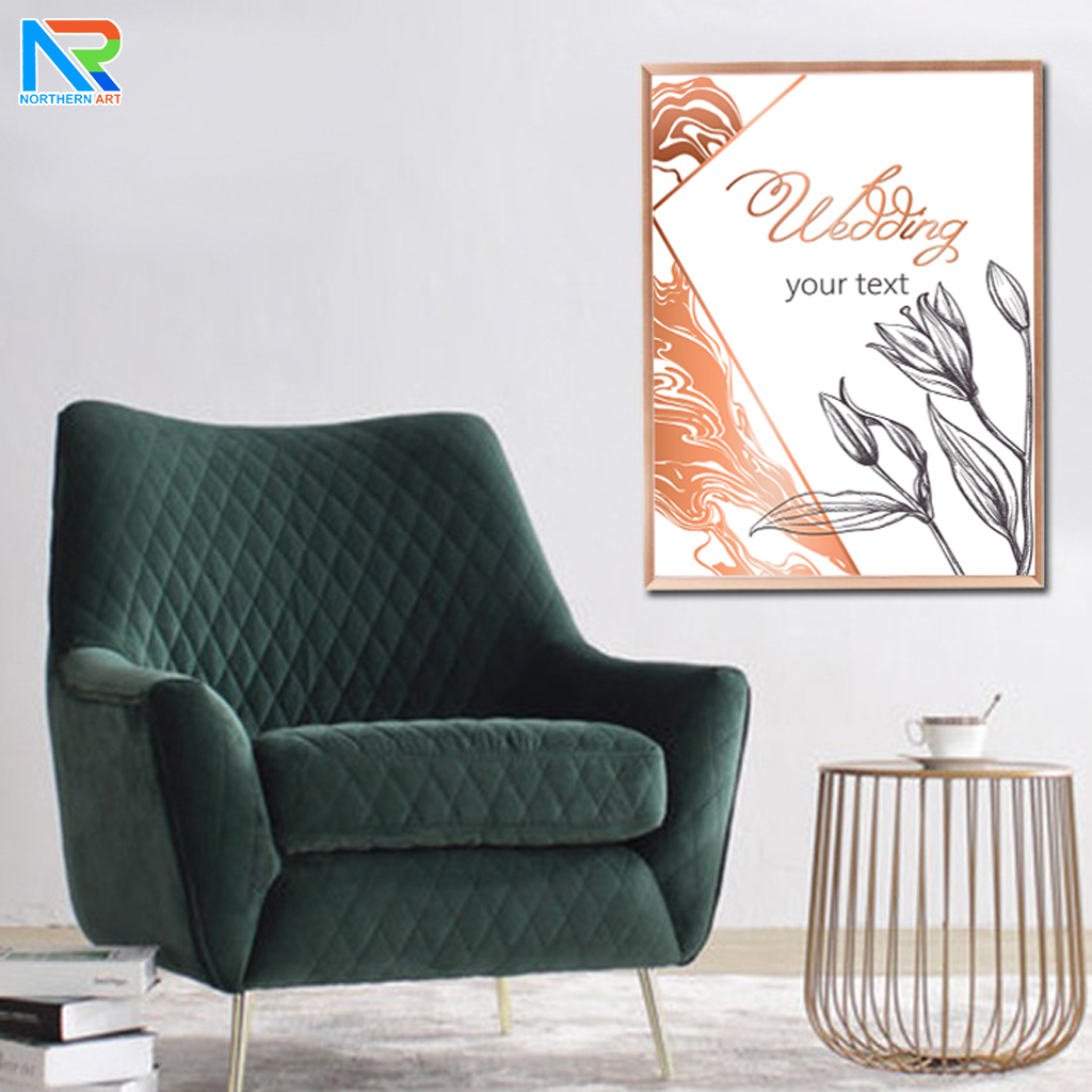 กรอบภาพ รุ่น B สีโรสโกลด์ เปิดเฟรมด้านบนเพื่อสอดงานพิมพ์ น้ำหนักเบา ติดตั้งง่าย ไม่ต้องเจาะผนัง