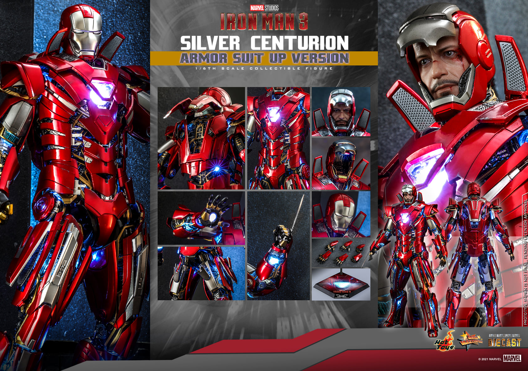 Hot Toys MMS618D43 1/6 Iron Man 3 - Silver Centurion (Armor Suit Up Version)