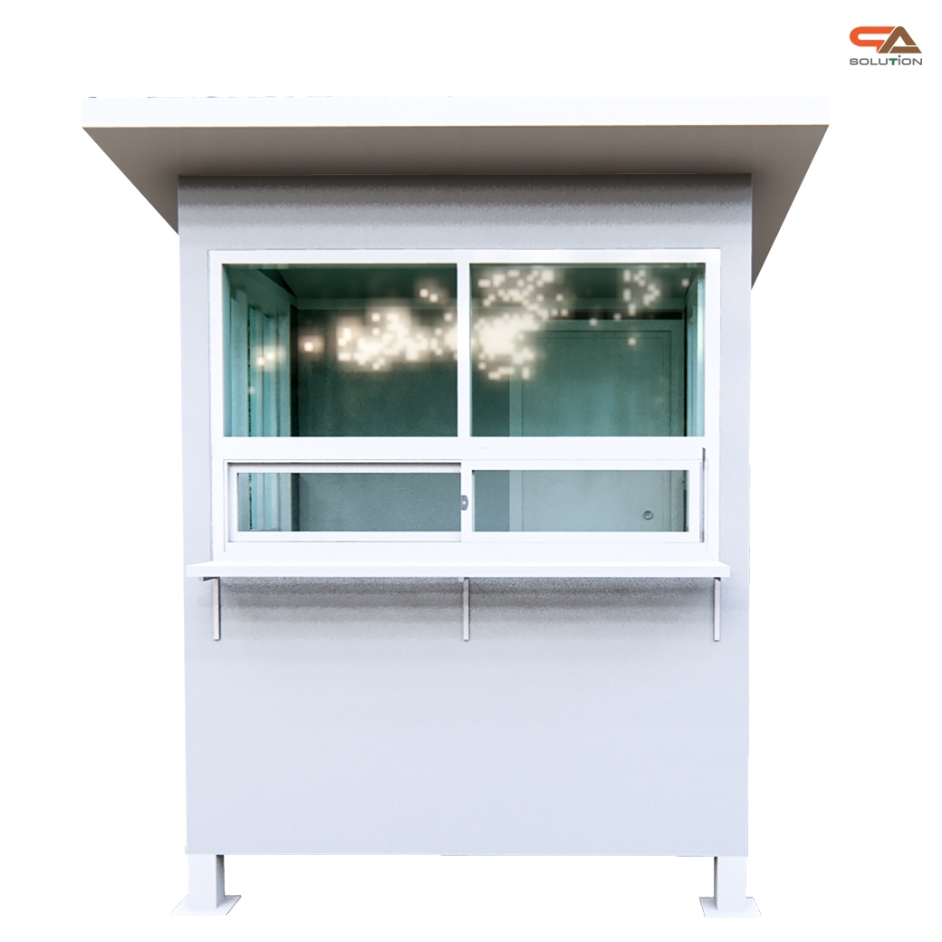 ป้อมยามสำเร็จรูป หุ้มเสา ขนาด (W)1.50 x (L)2.00 x (H)2.60 ม. โครงเหล็ก กรุแผ่นสมาร์ทบอร์ด บานหน้าต่างอลูมิเนียม