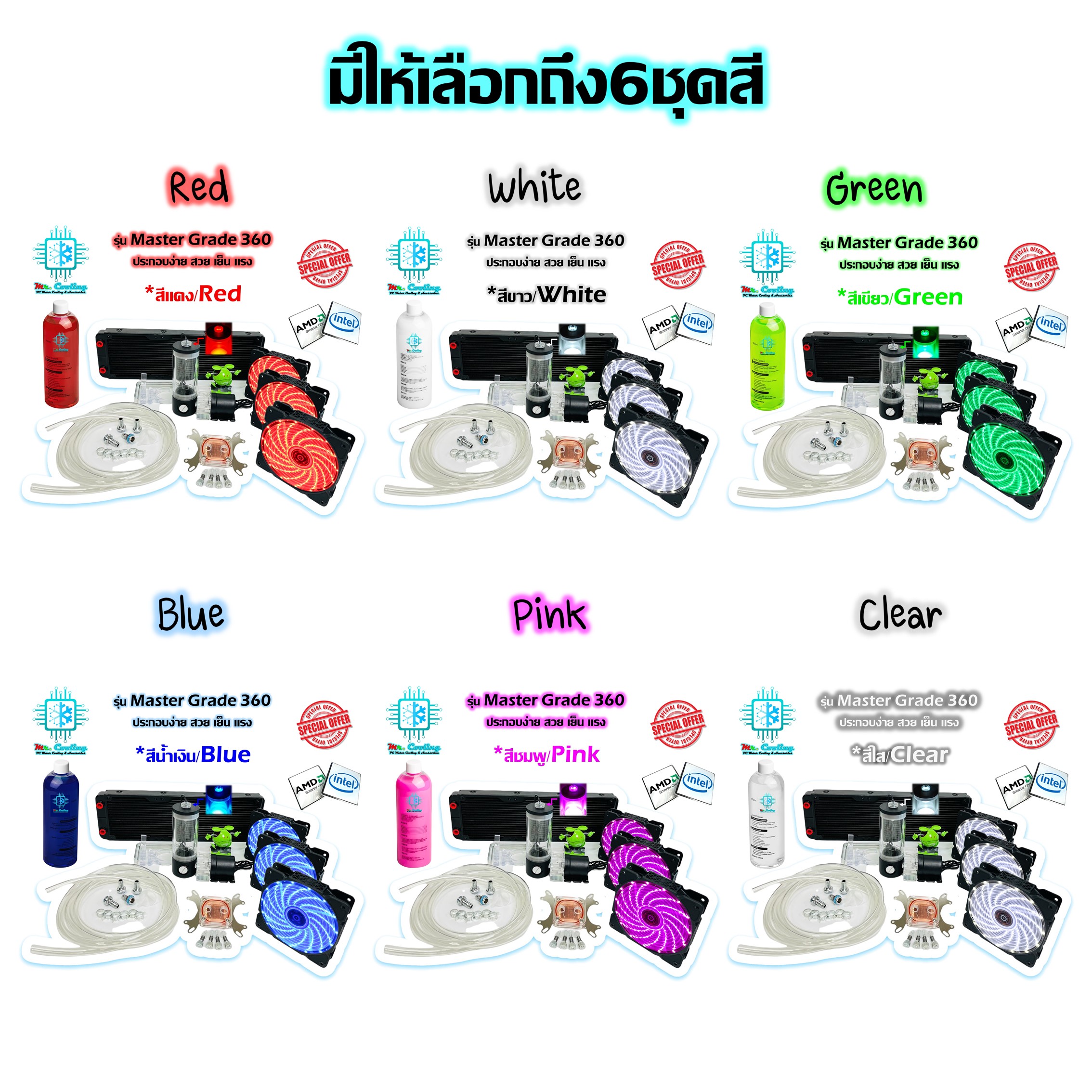 ชุดน้ำเปิดCPU 3ตอน ท่ออ่อน ครบชุด, CPU Water Cooling Set [รุ่นMaster Grade360]