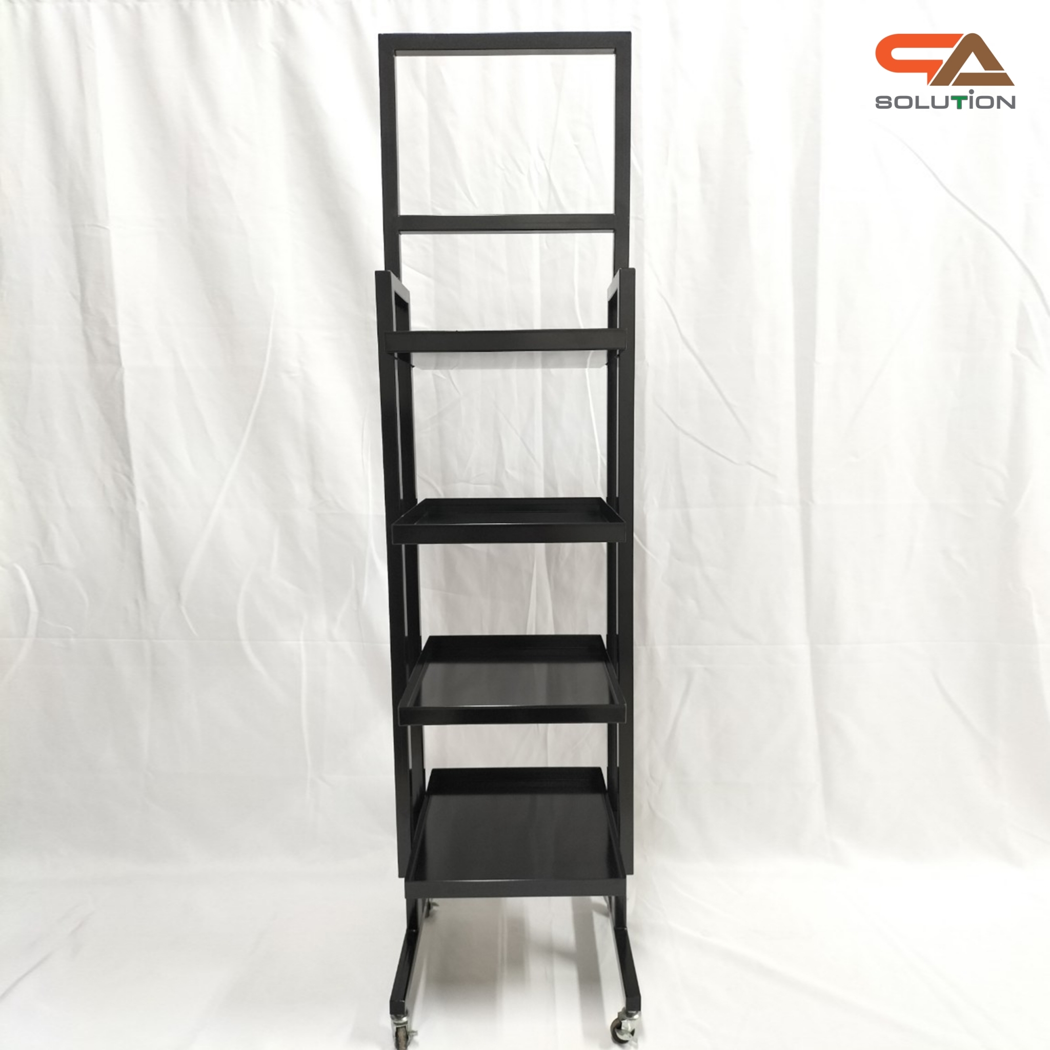 ชั้นวางสินค้าเหล็ก 4 ชั้น สีดำ ขนาด (W)40 x (D)40 x (H)162 ซม. พร้อมล้อ เคลื่อนย้ายสะดวก แข็งแรง รับน้ำหนักได้ดี