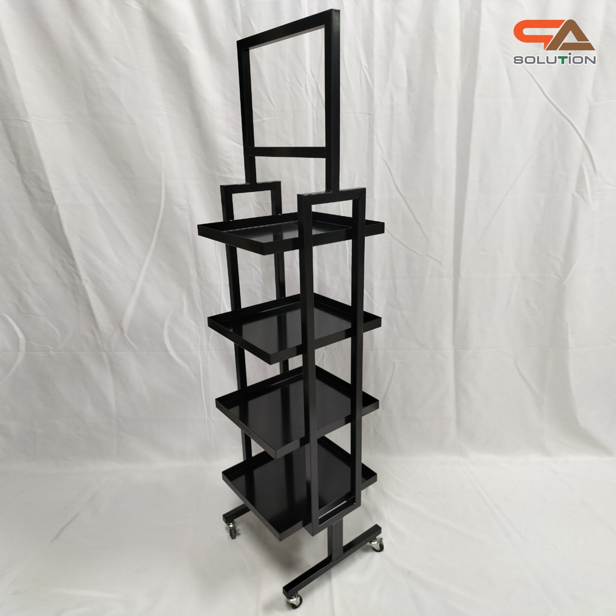 ชั้นวางสินค้าเหล็ก 4 ชั้น สีดำ ขนาด (W)40 x (D)40 x (H)162 ซม. พร้อมล้อ เคลื่อนย้ายสะดวก แข็งแรง รับน้ำหนักได้ดี