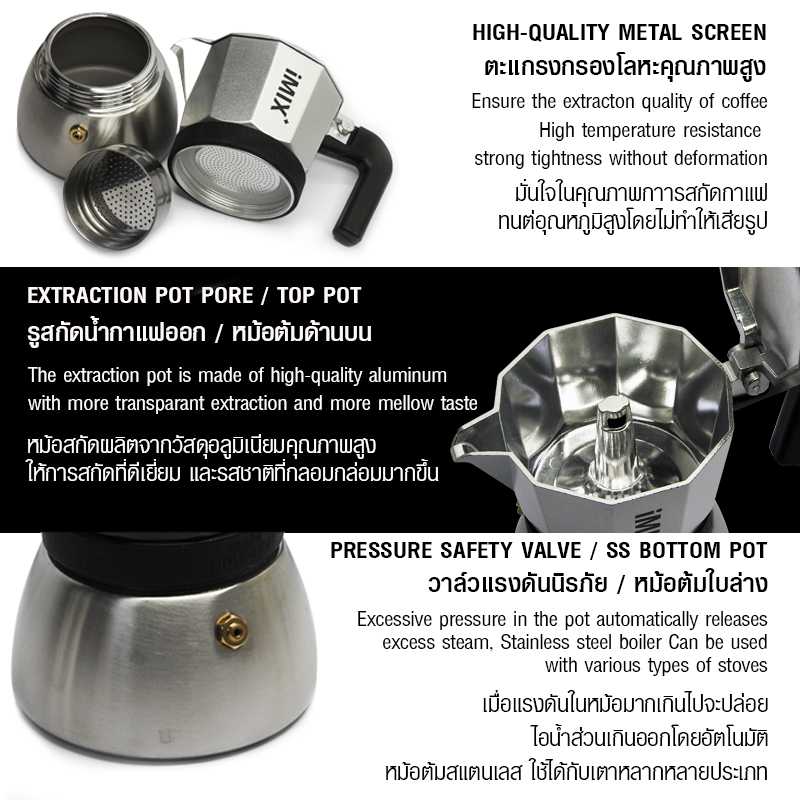 หม้อต้มกาแฟ ไอมิกซ์พลัส อินดักชั่น 3 คัพ แถมฟรี 2IN1 ช้อนตวง-แทมป์