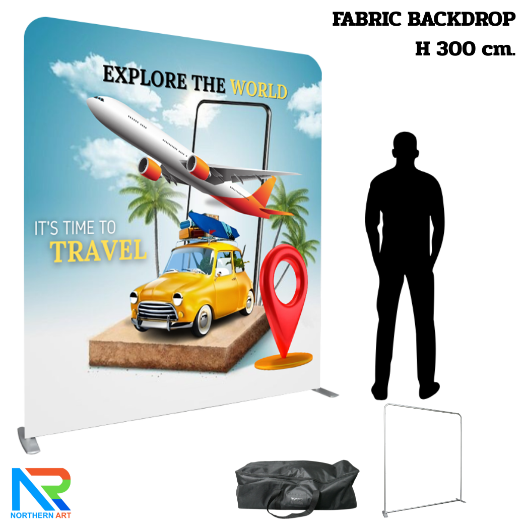 แบคดรอปผ้า (Fabric Backdrop) รุ่นตรง Savvy ขนาด (H)300 x (W)120-1000 cm. โครงอะลูมิเนียม ถอดประกอบได้ แถมฟรี! กระเป๋าใส่อุปกรณ์ 1 ใบ