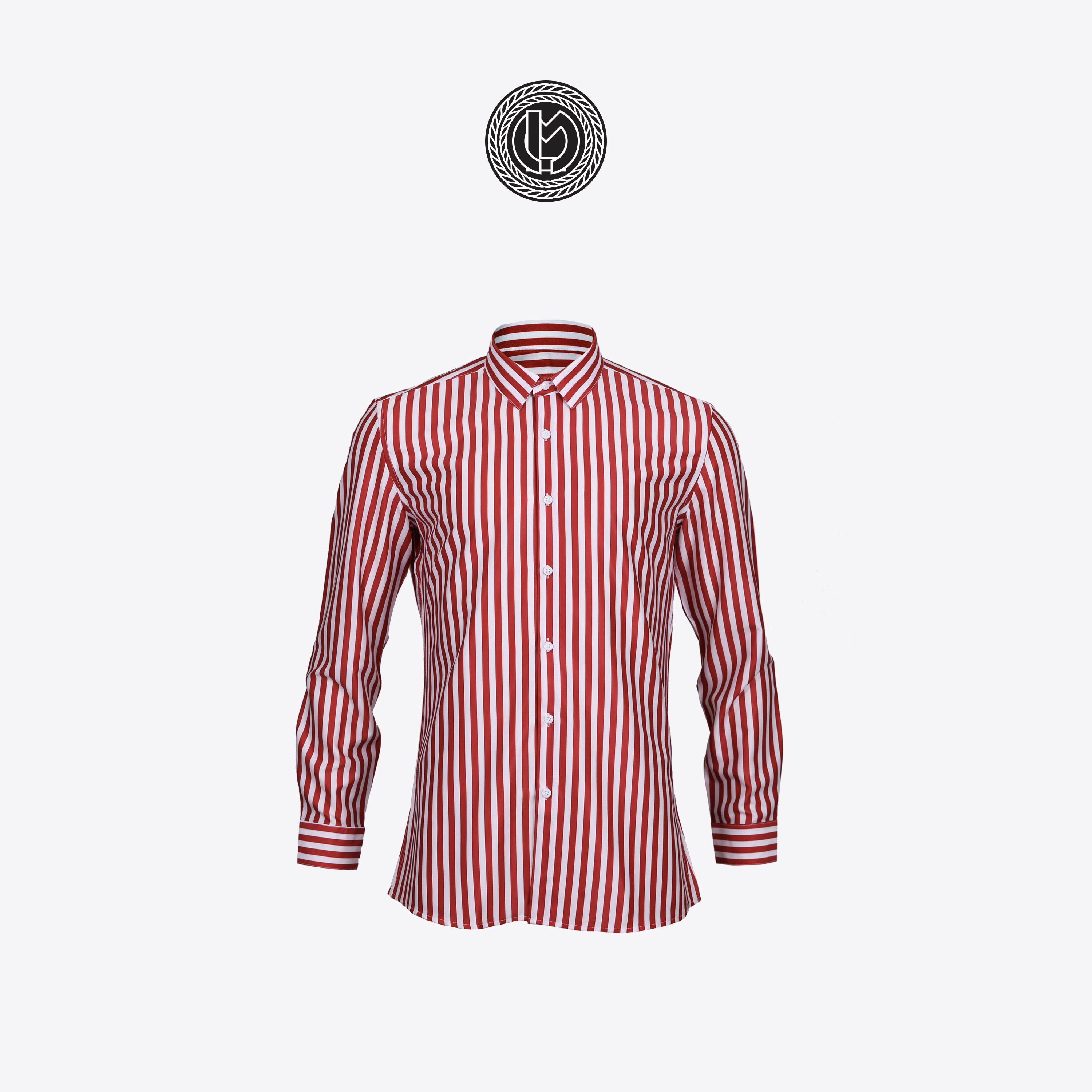 เสื้อเชิ้ตลายทางสีแดงขาว Red White Stripped Shirt (Standard Collar)