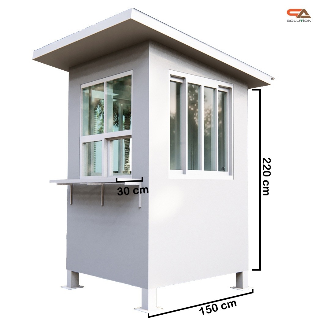 ป้อมยามสำเร็จรูป หุ้มเสา ขนาด (W)1.50 x (L)1.50 x (H)2.60 ม. โครงเหล็ก กรุแผ่นสมาร์ทบอร์ด บานหน้าต่างอลูมิเนียม