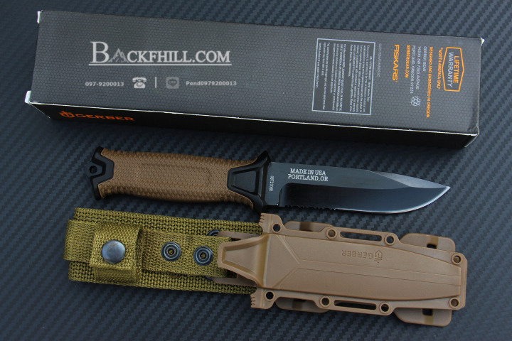 มีดใบตายสายลุย Gerber Strong Arm Semi Serrated Fixed Blade OEM สีน้ำตาล