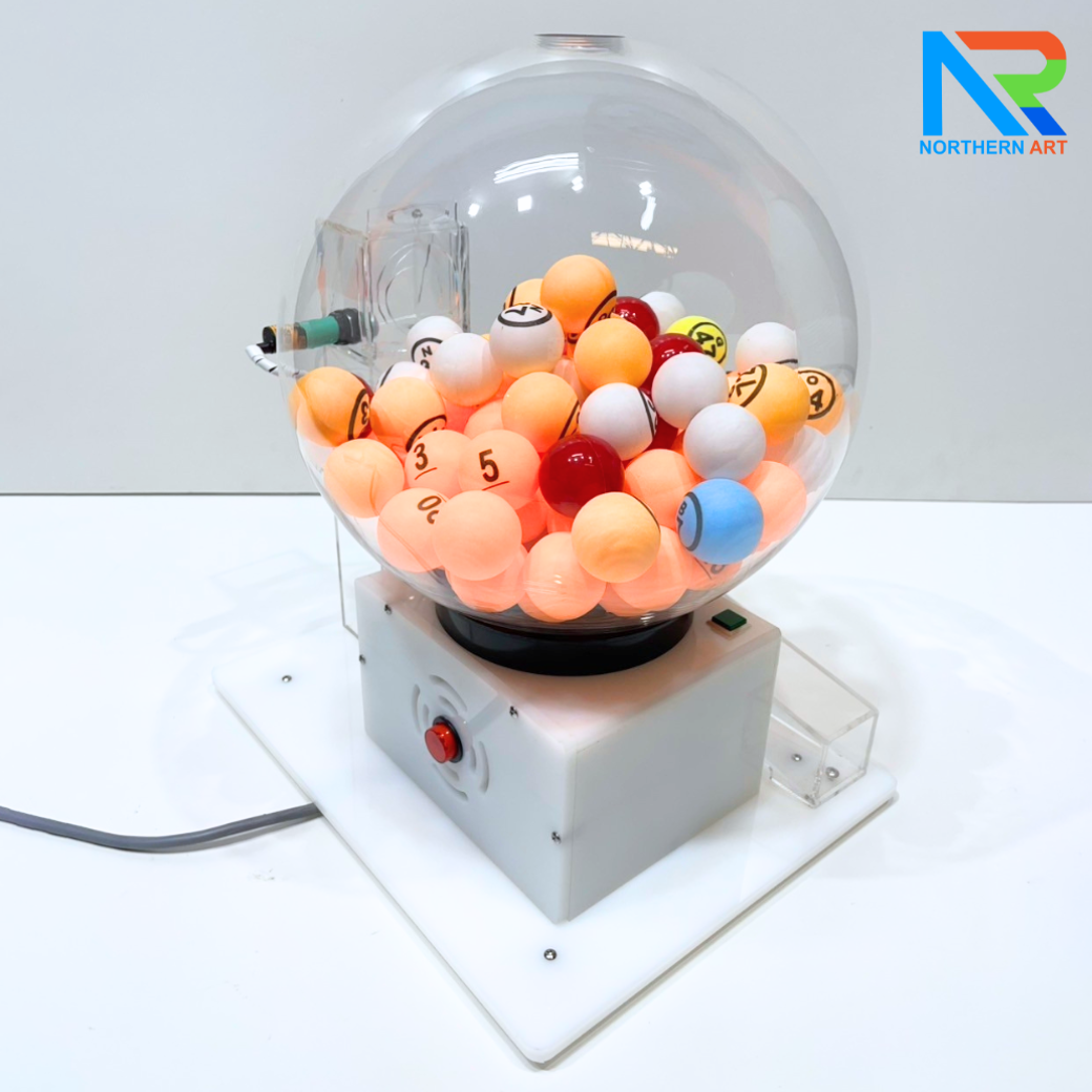 เกมส์จับฉลากไฟฟ้าทรงกลม ตั้งโต๊ะ ขนาด (W)35 X (L)30 X (H)45 cm. ตัวเกมส์หมุนเองอัตโนมัติ พร้อมระบบเซ็นเซอร์จับลูกบอล