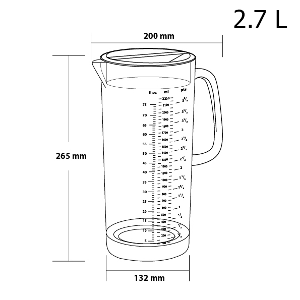 Light plastic Pitcher Measure 2.7 Litres with lid and handle 1610-571