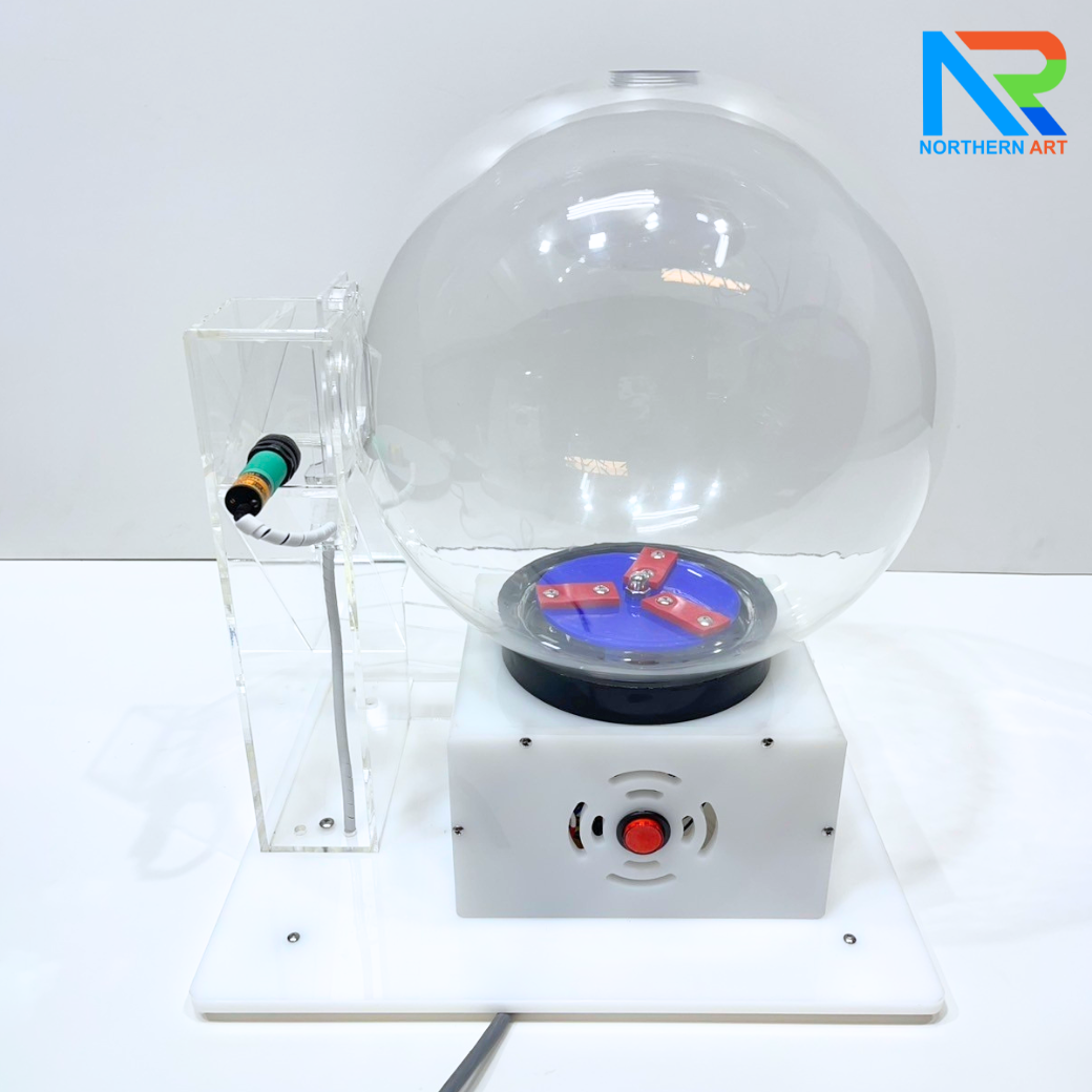 เกมส์จับฉลากไฟฟ้าทรงกลม ตั้งโต๊ะ ขนาด (W)35 X (L)30 X (H)45 cm. ตัวเกมส์หมุนเองอัตโนมัติ พร้อมระบบเซ็นเซอร์จับลูกบอล