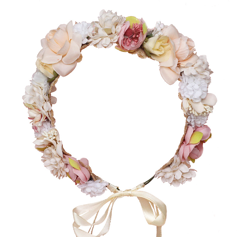 (No. 138) มงกุฏดอกไม้โทนกุหลาบสีขาวชมพู