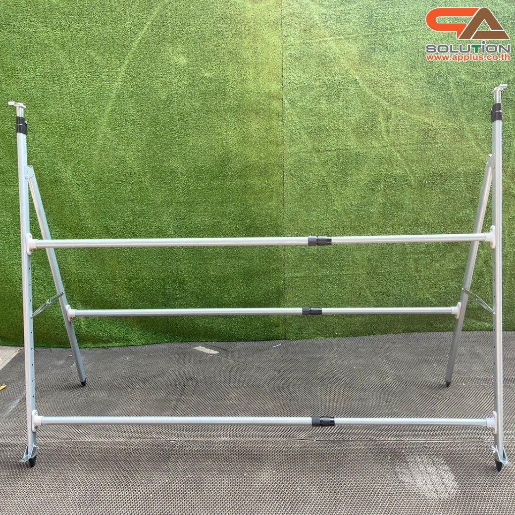 ขาตั้งป้าย ปรับขนาดได้ วัสดุอะลูมิเนียม ถอดประกอบได้ เคลื่อนย้ายสะดวก รองรับขนาดงานพิมพ์ (W) 120-240 x (H) 60-145 cm.